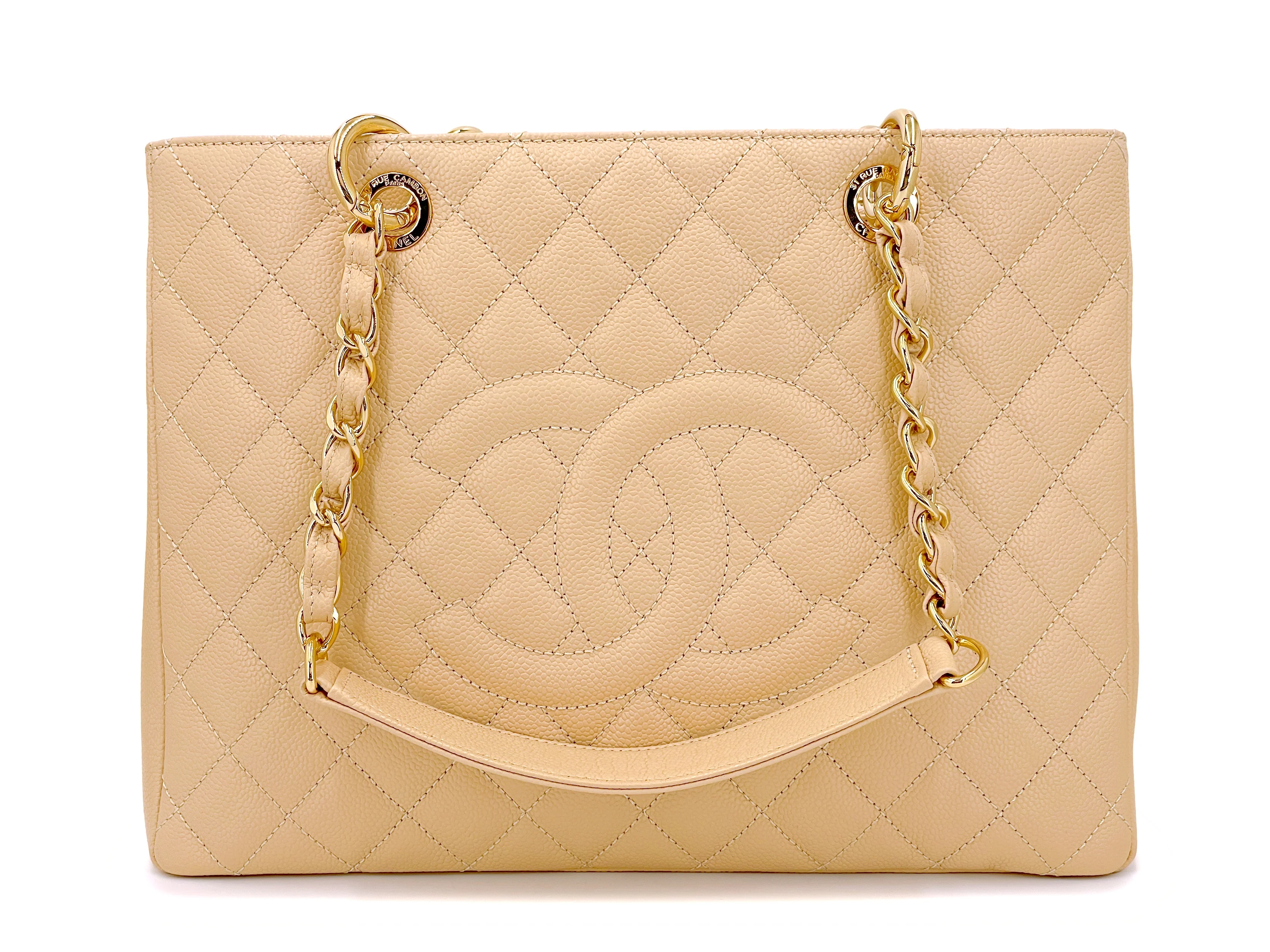 Pristine Chanel Beige Caviar Grand Shopper Tote GST Bag GHW SJU