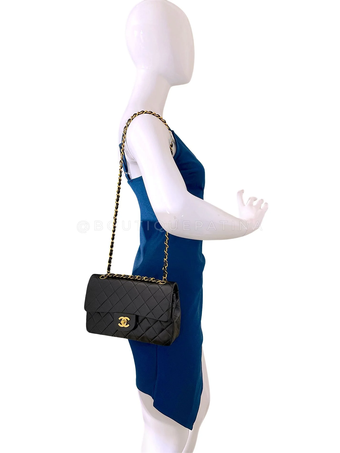 Chanel 90s Vintage Black Lambskin Small Classic Double Flap Bag 24k GHW AGE - Image 16