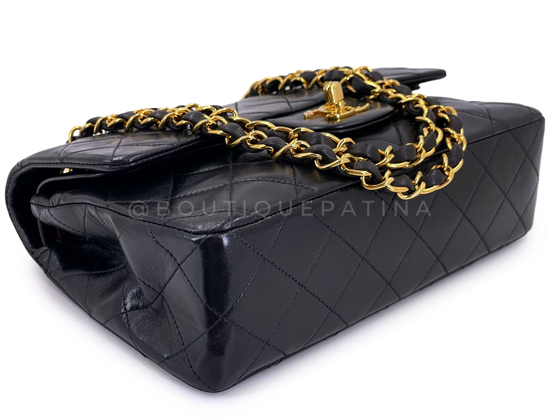 Chanel 90s Vintage Black Lambskin Small Classic Double Flap Bag 24k GHW AGE - Image 7