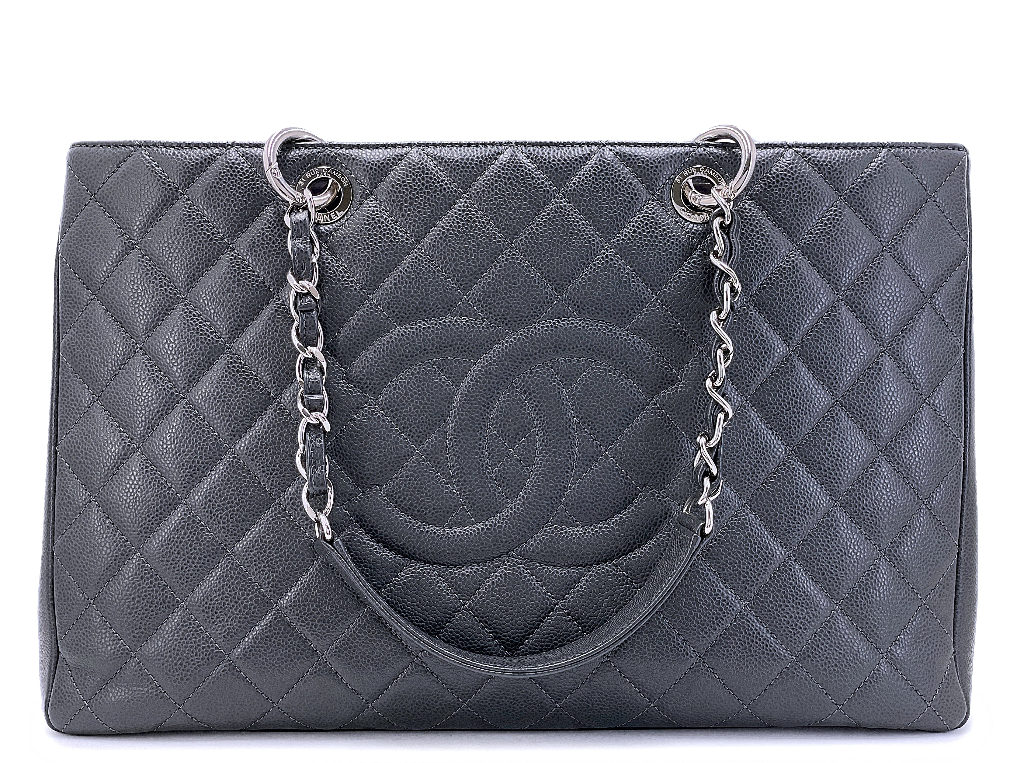 Chanel Dark Gray Caviar Grand Shopper Tote XL GST Bag SHW
