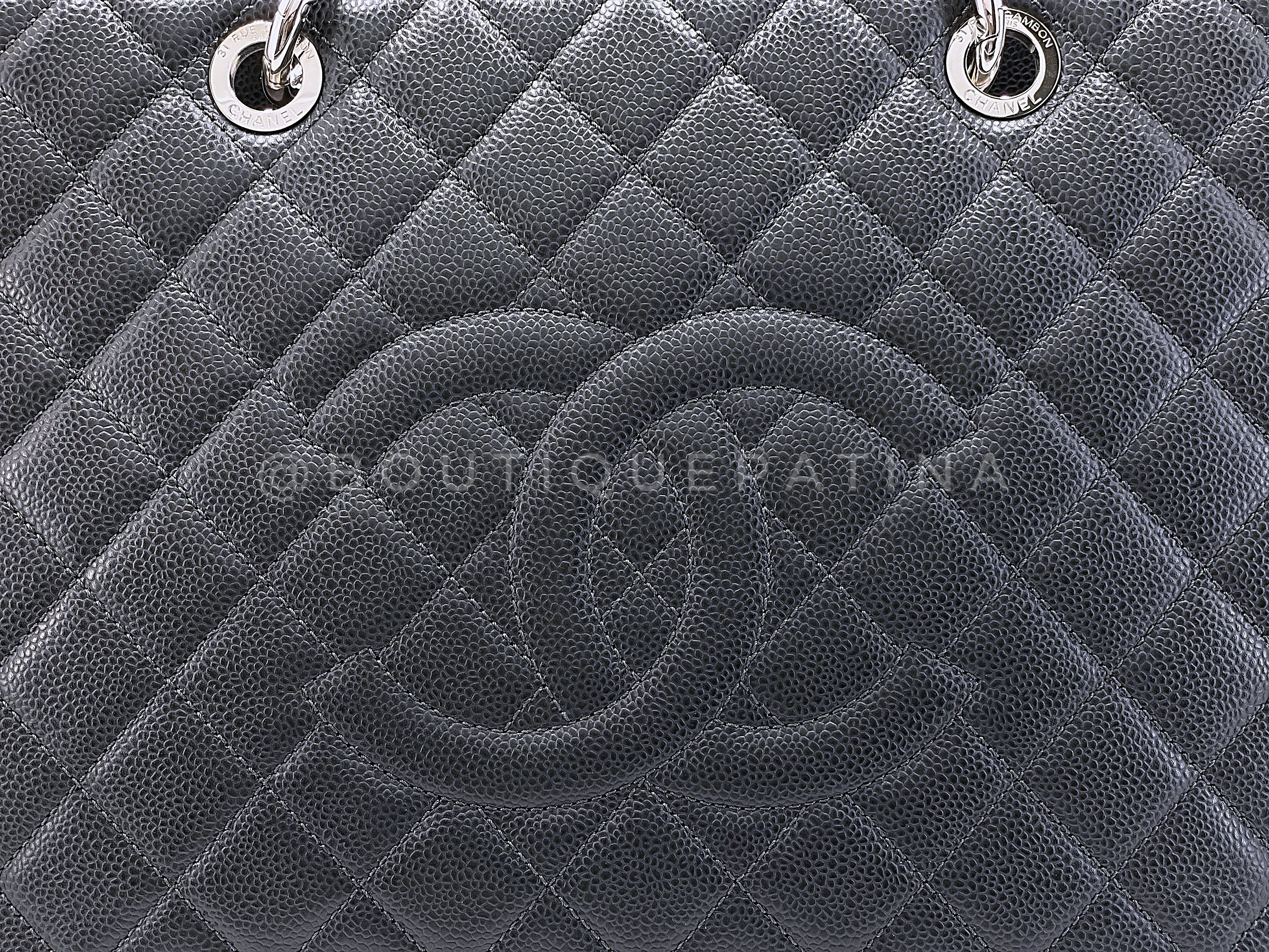 Chanel Dark Gray Caviar Grand Shopper Tote XL GST Bag SHW - Image 8