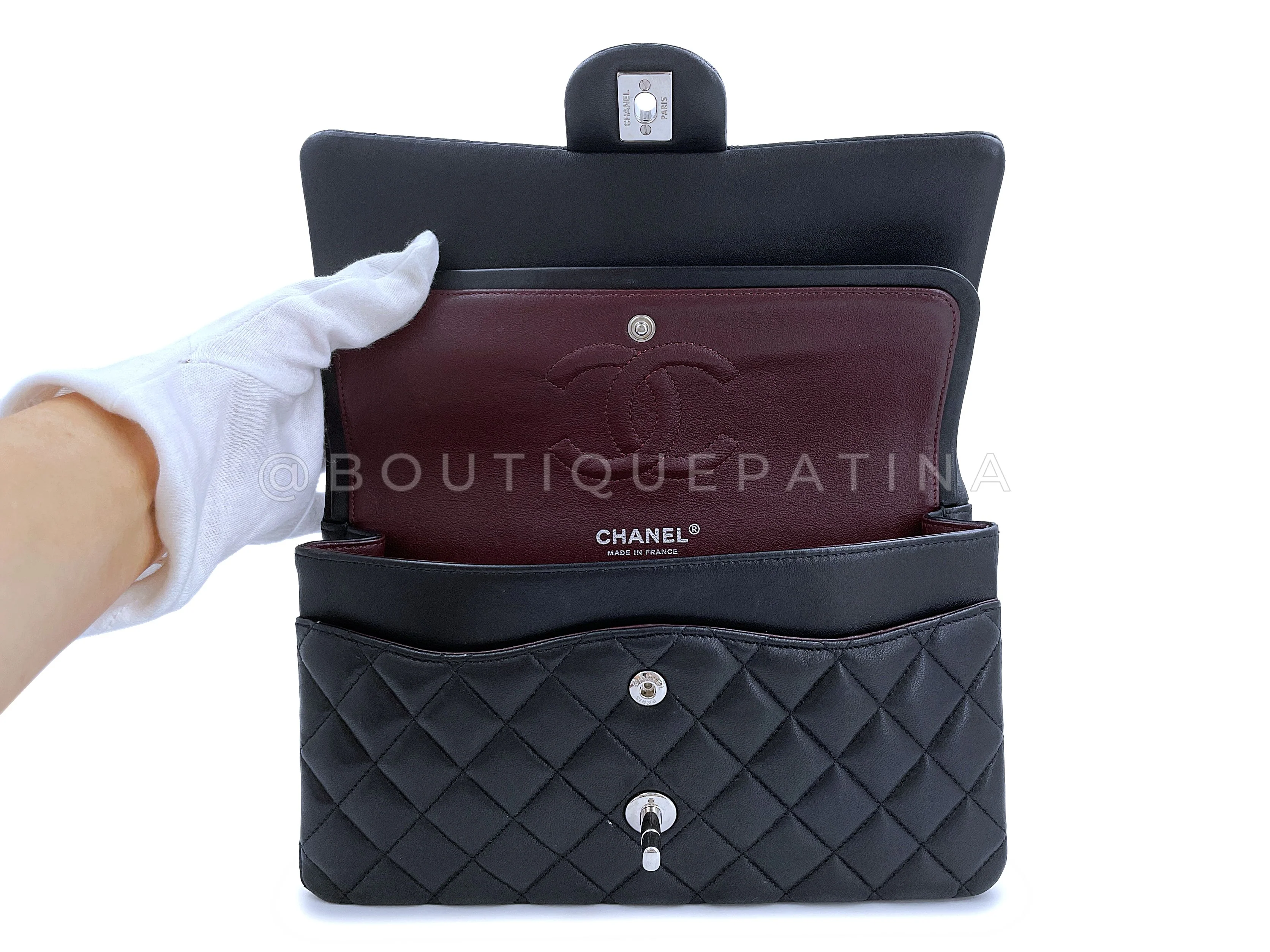 Pristine Chanel Black Medium Classic Double Flap Bag SHW Lambskin - Image 9