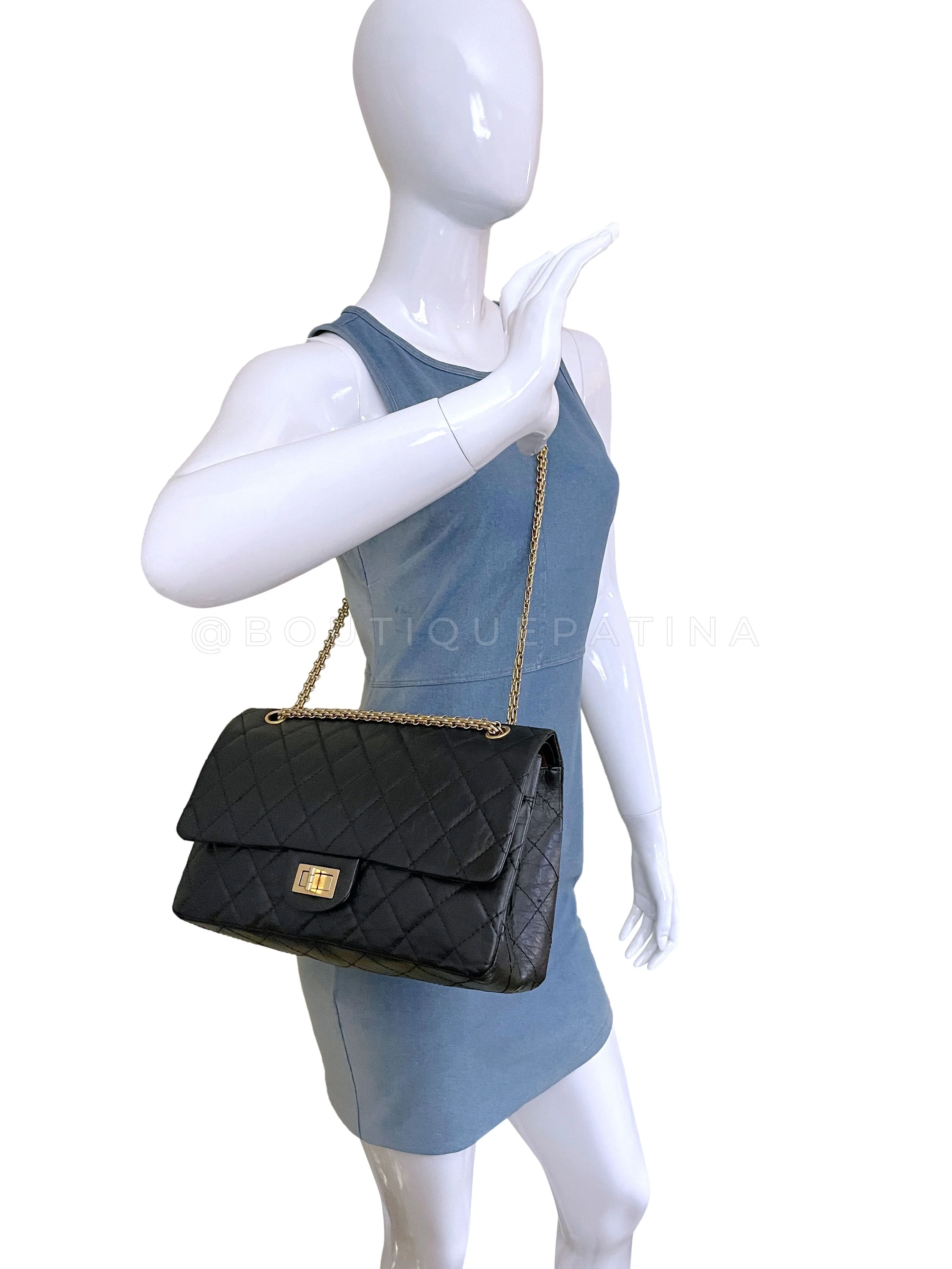 Chanel 2009 Black Aged Calfskin Reissue Large 227 2.55 Flap Bag GHW - Image 15