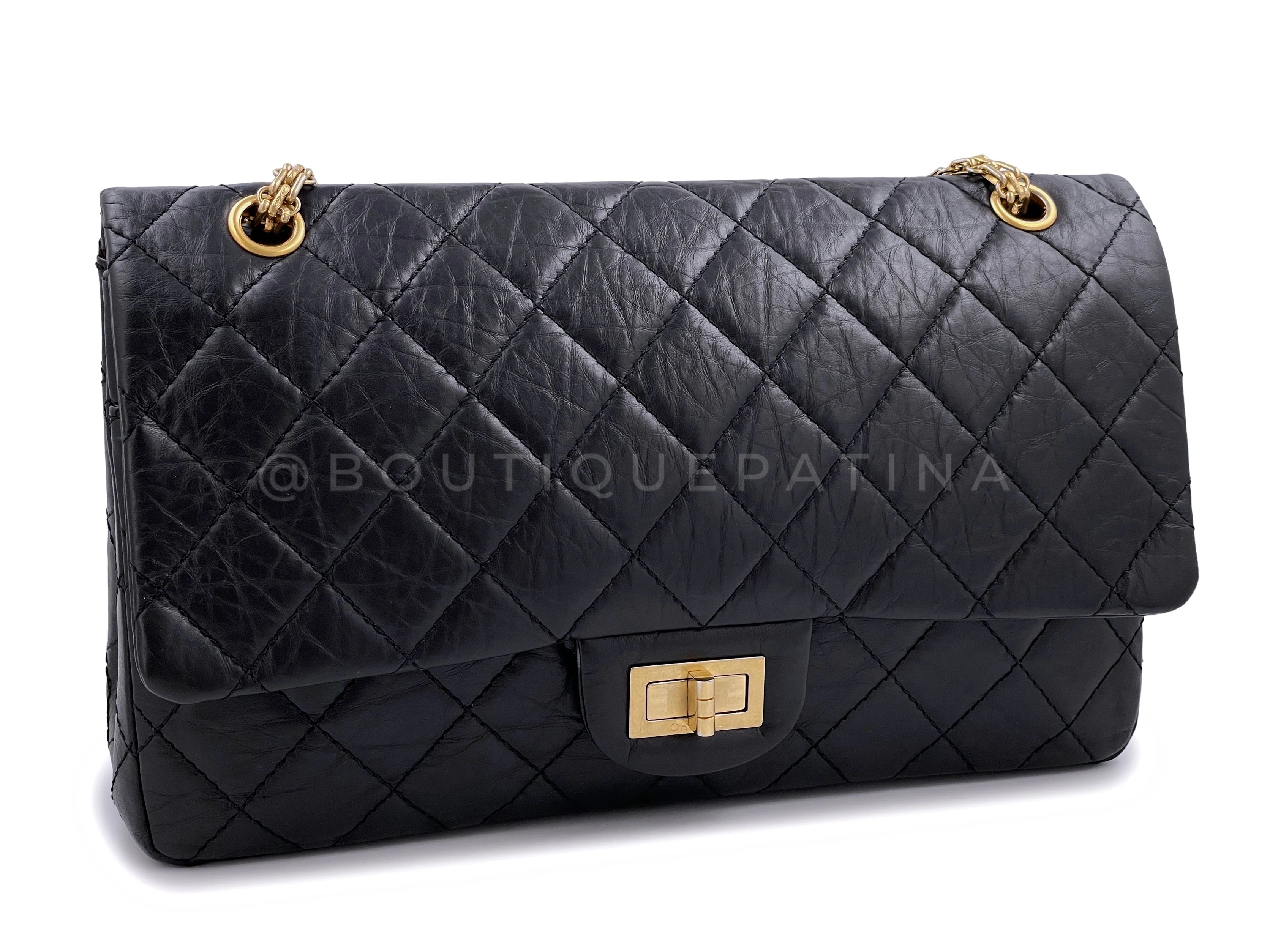 Chanel 2009 Black Aged Calfskin Reissue Large 227 2.55 Flap Bag GHW - Image 3