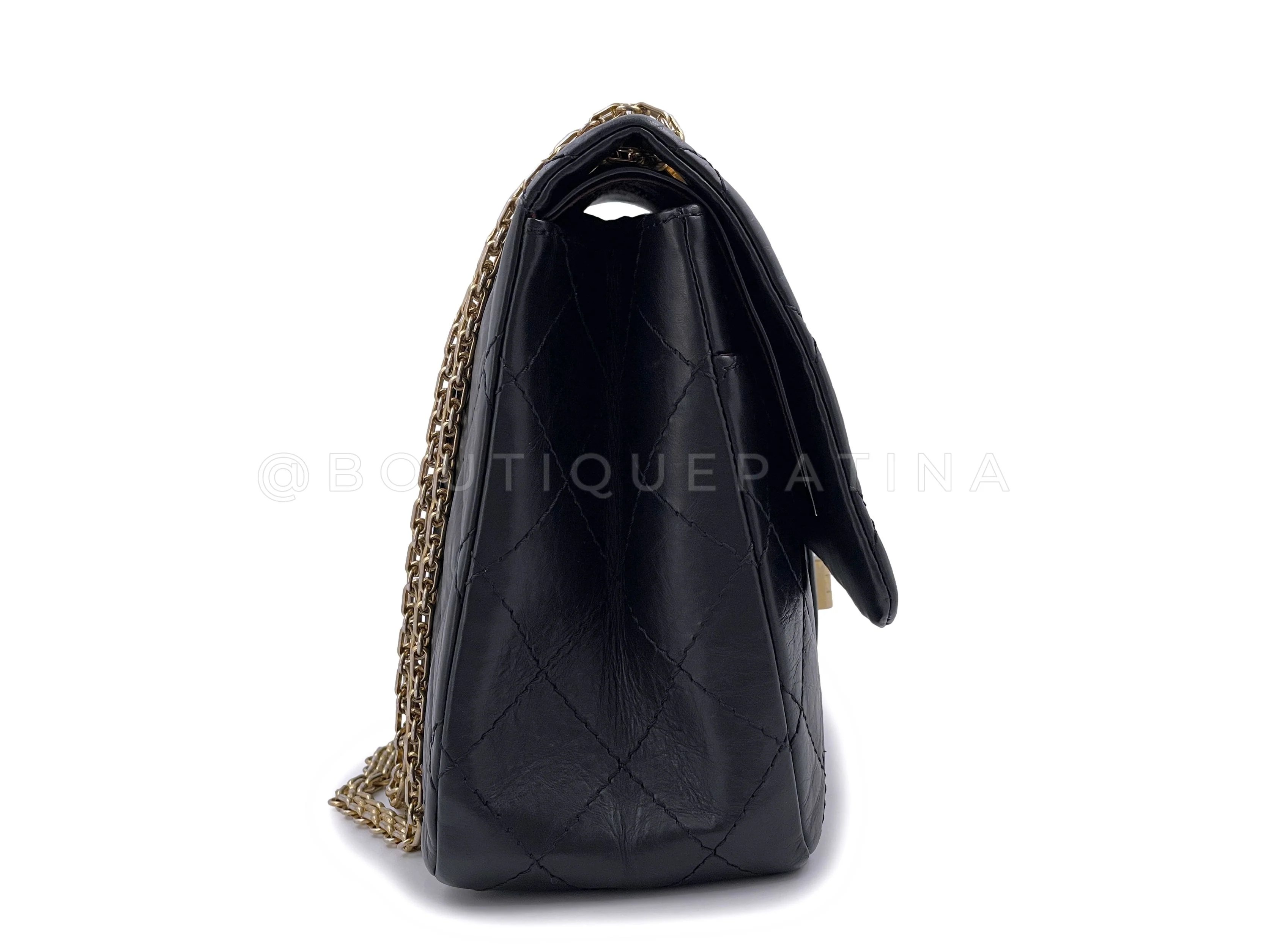 Chanel 2009 Black Aged Calfskin Reissue Large 227 2.55 Flap Bag GHW - Image 4