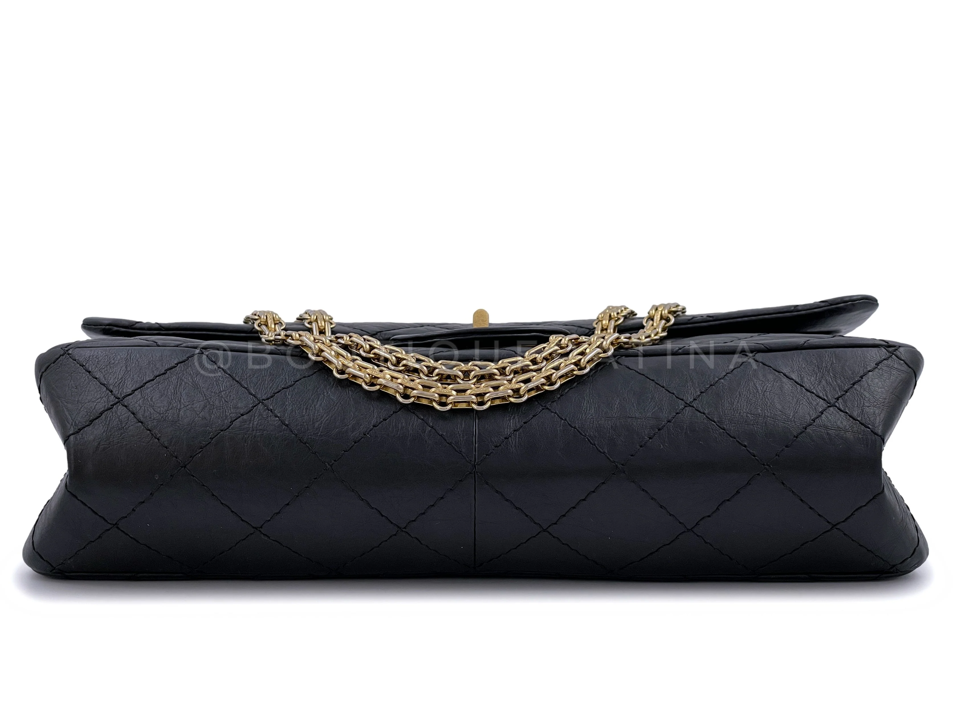 Chanel 2009 Black Aged Calfskin Reissue Large 227 2.55 Flap Bag GHW - Image 6
