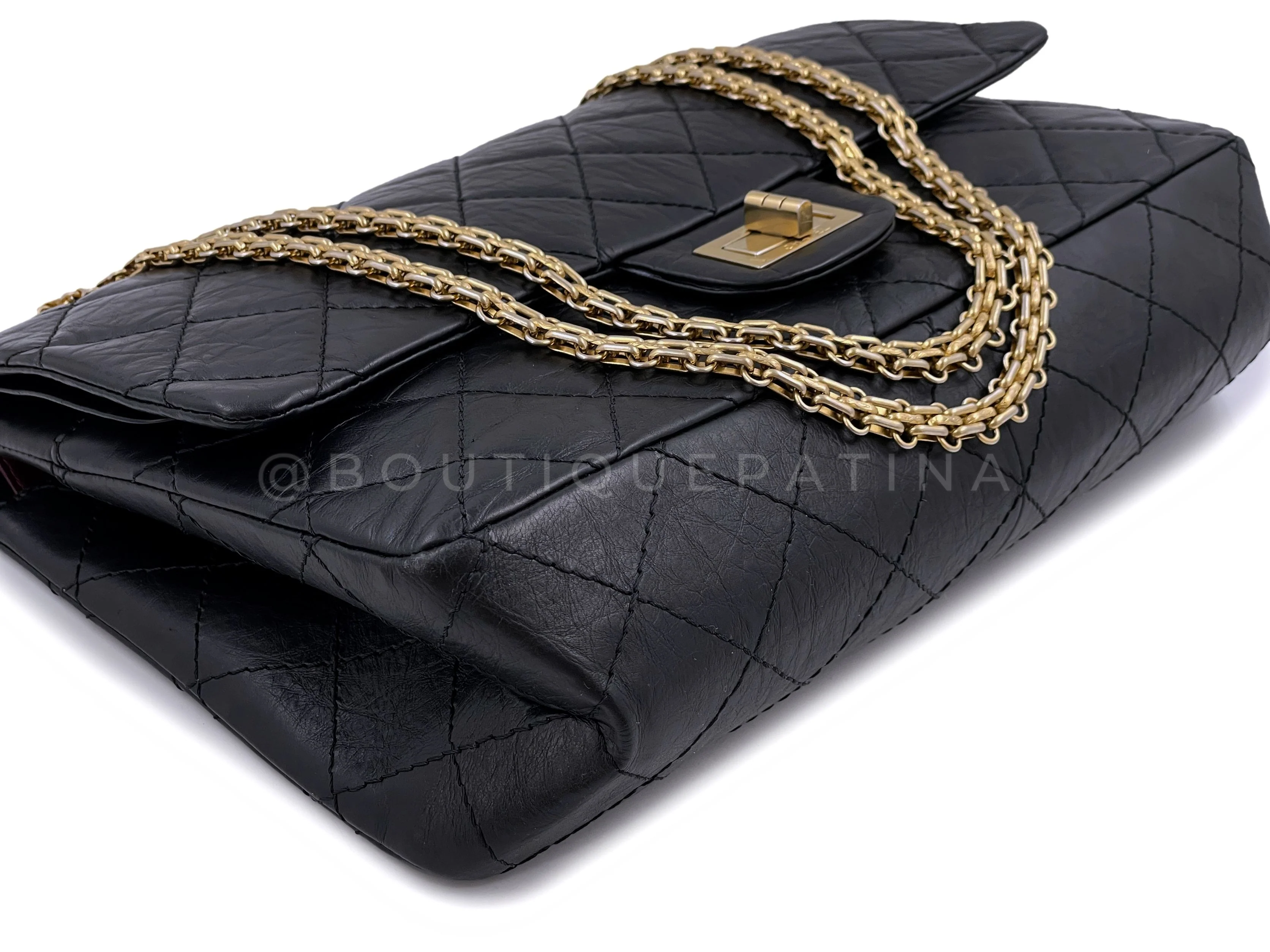Chanel 2009 Black Aged Calfskin Reissue Large 227 2.55 Flap Bag GHW - Image 7