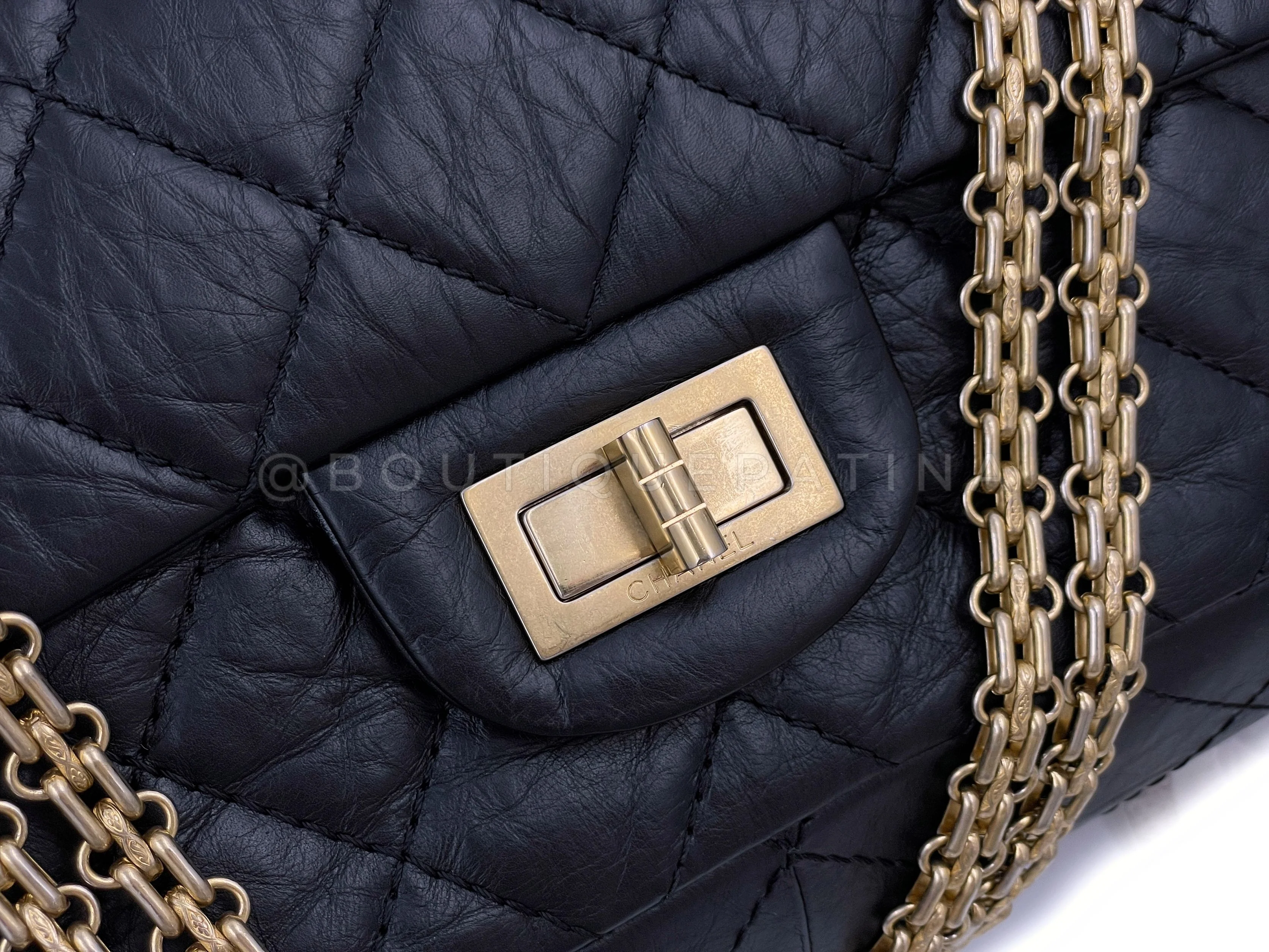 Chanel 2009 Black Aged Calfskin Reissue Large 227 2.55 Flap Bag GHW - Image 8