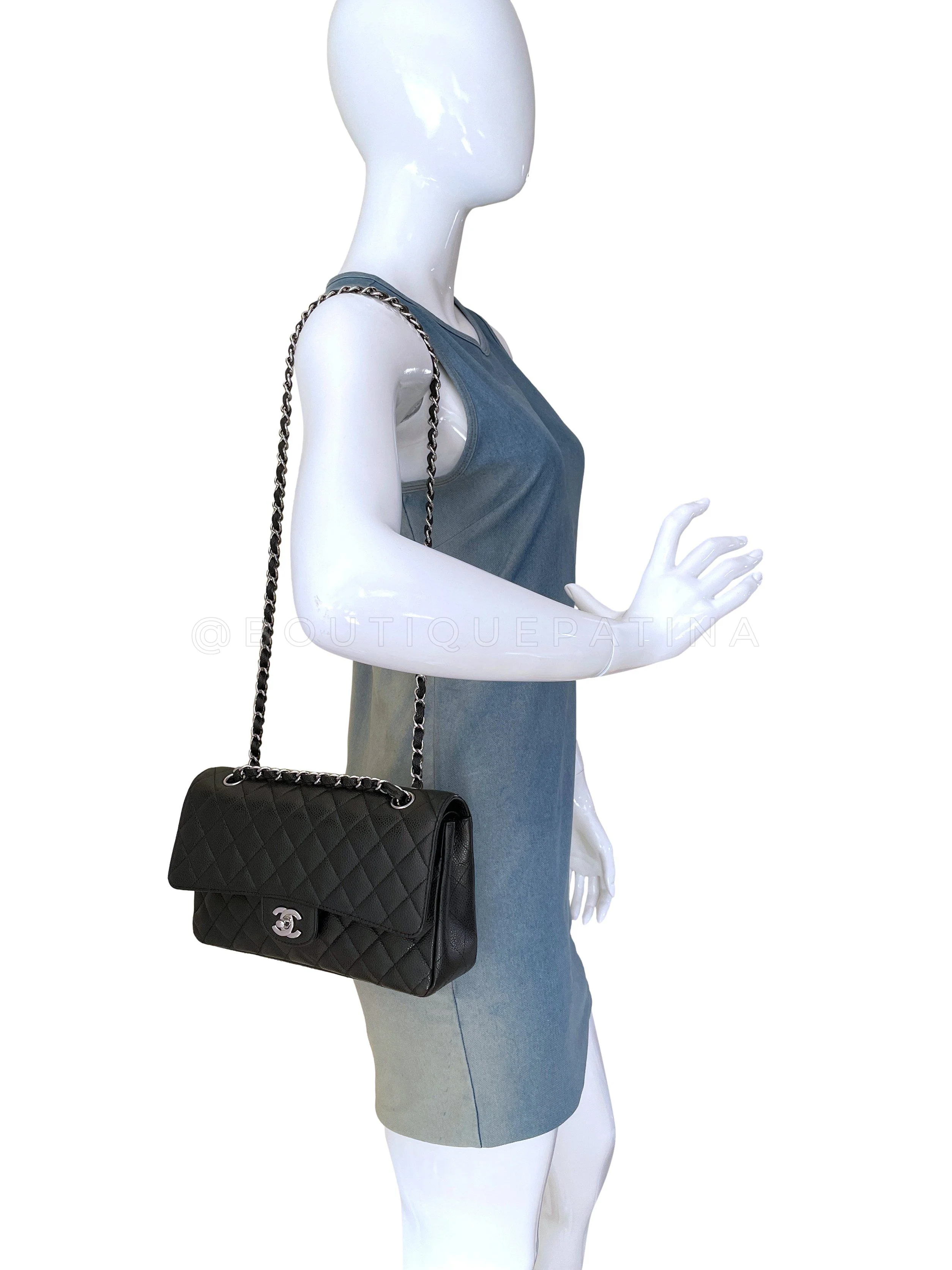 Chanel Black Caviar Medium Classic Double Flap Bag SHW - Image 14