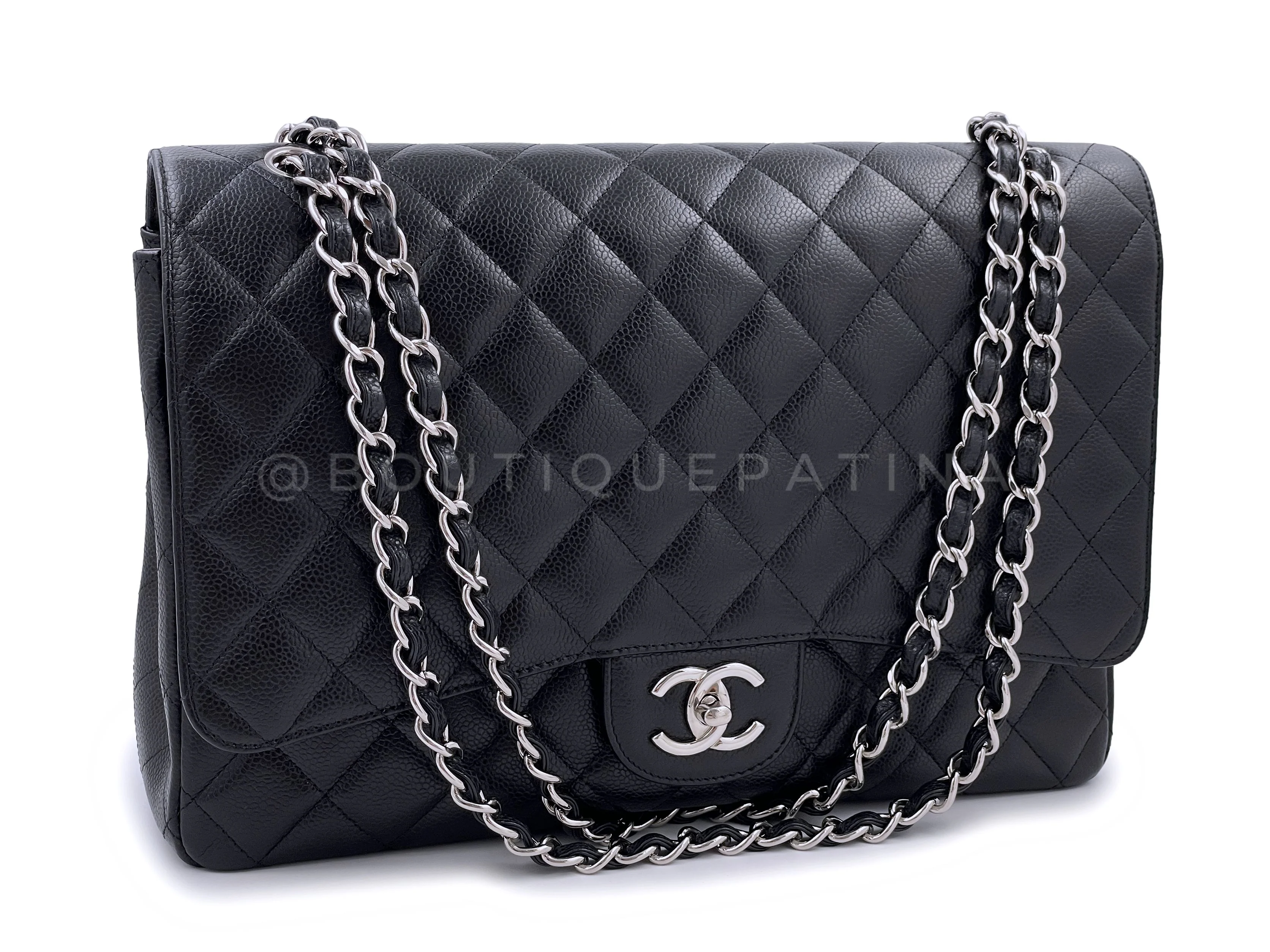 Chanel 2011 Vintage Black Caviar Maxi Double Flap Bag SHW - Image 2