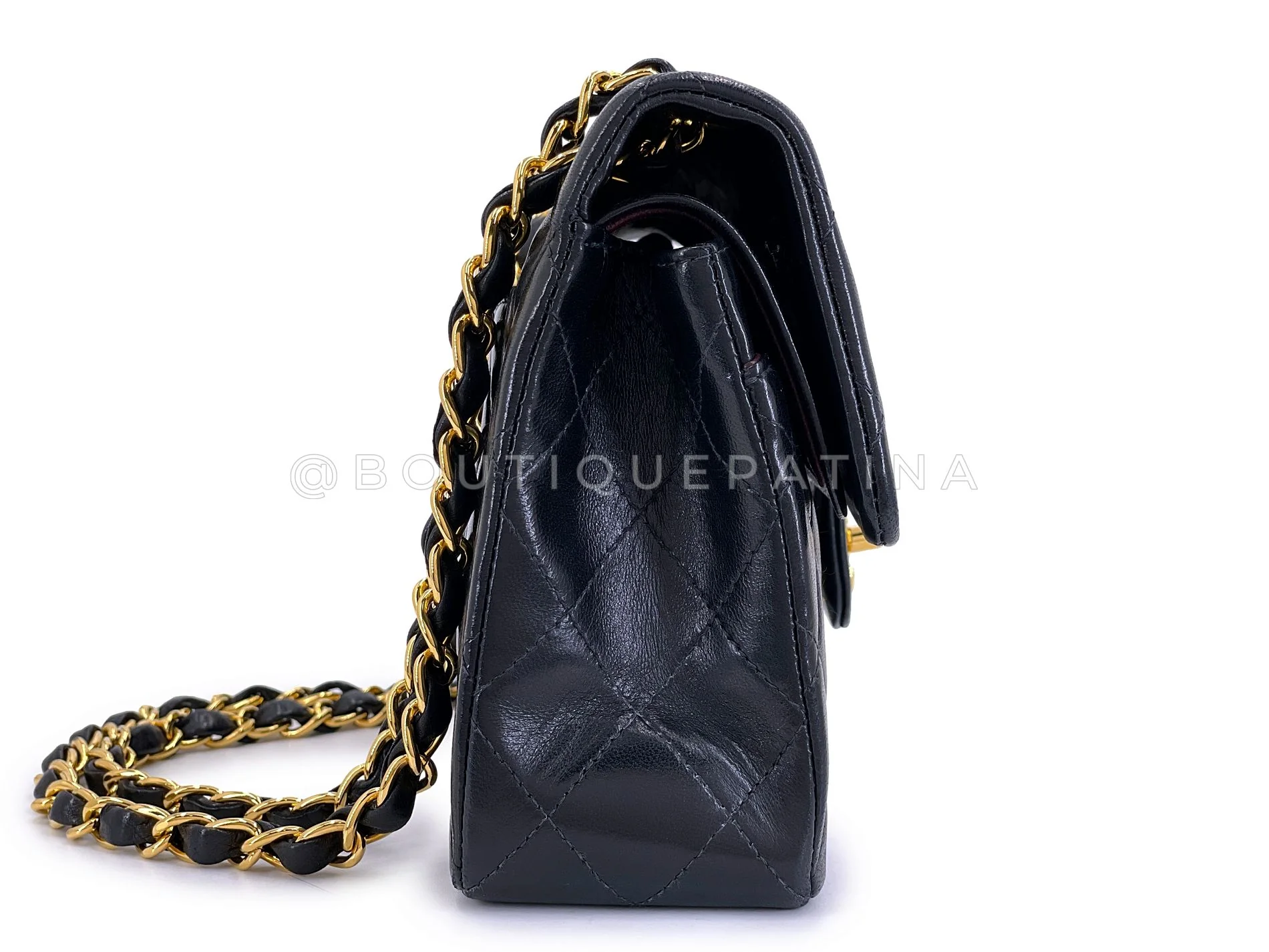 Chanel 2002 Vintage Black Lambskin Small Classic Double Flap Bag 24k GHW AGE - Image 4