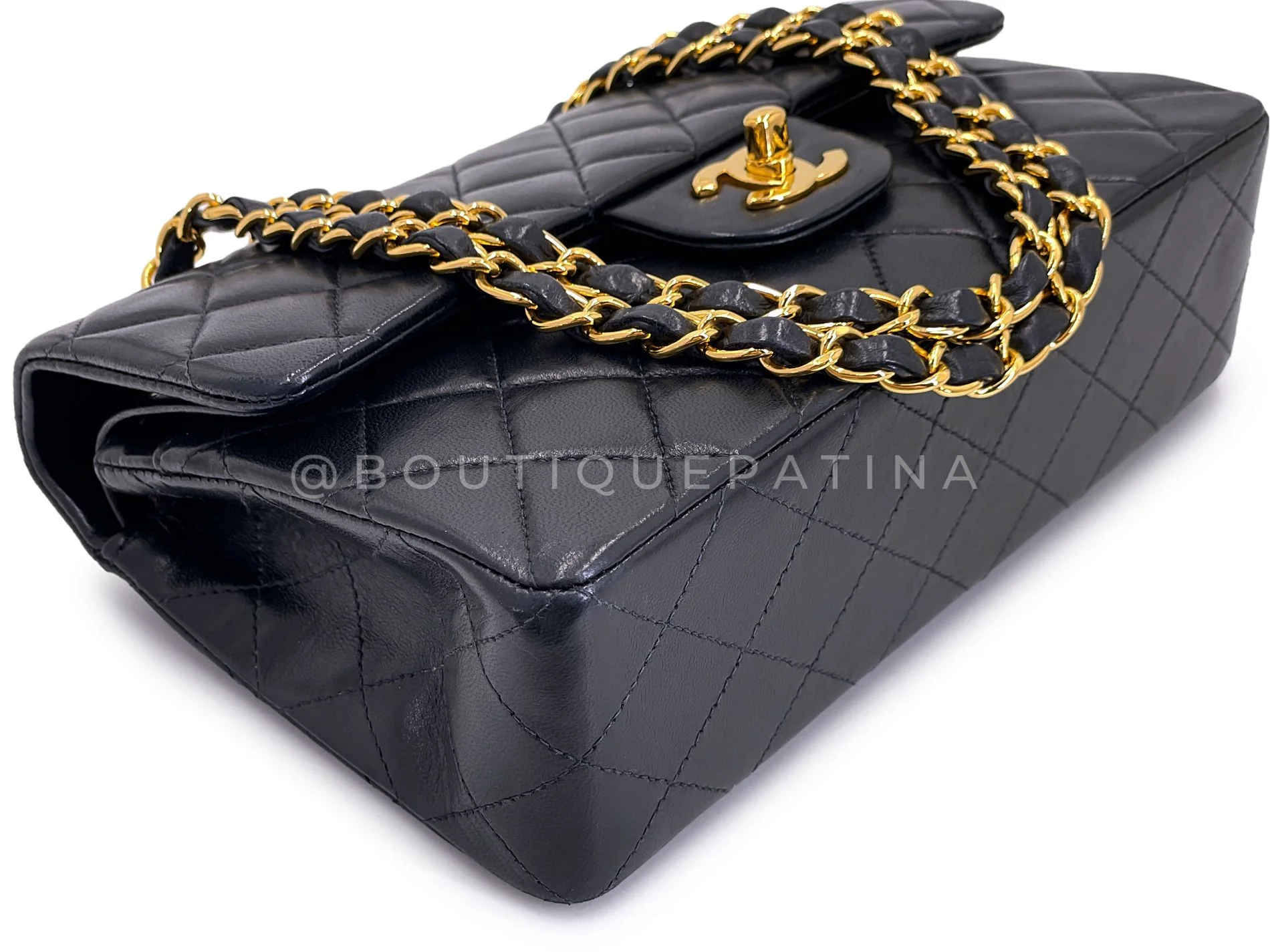 Chanel 2002 Vintage Black Lambskin Small Classic Double Flap Bag 24k GHW AGE - Image 7