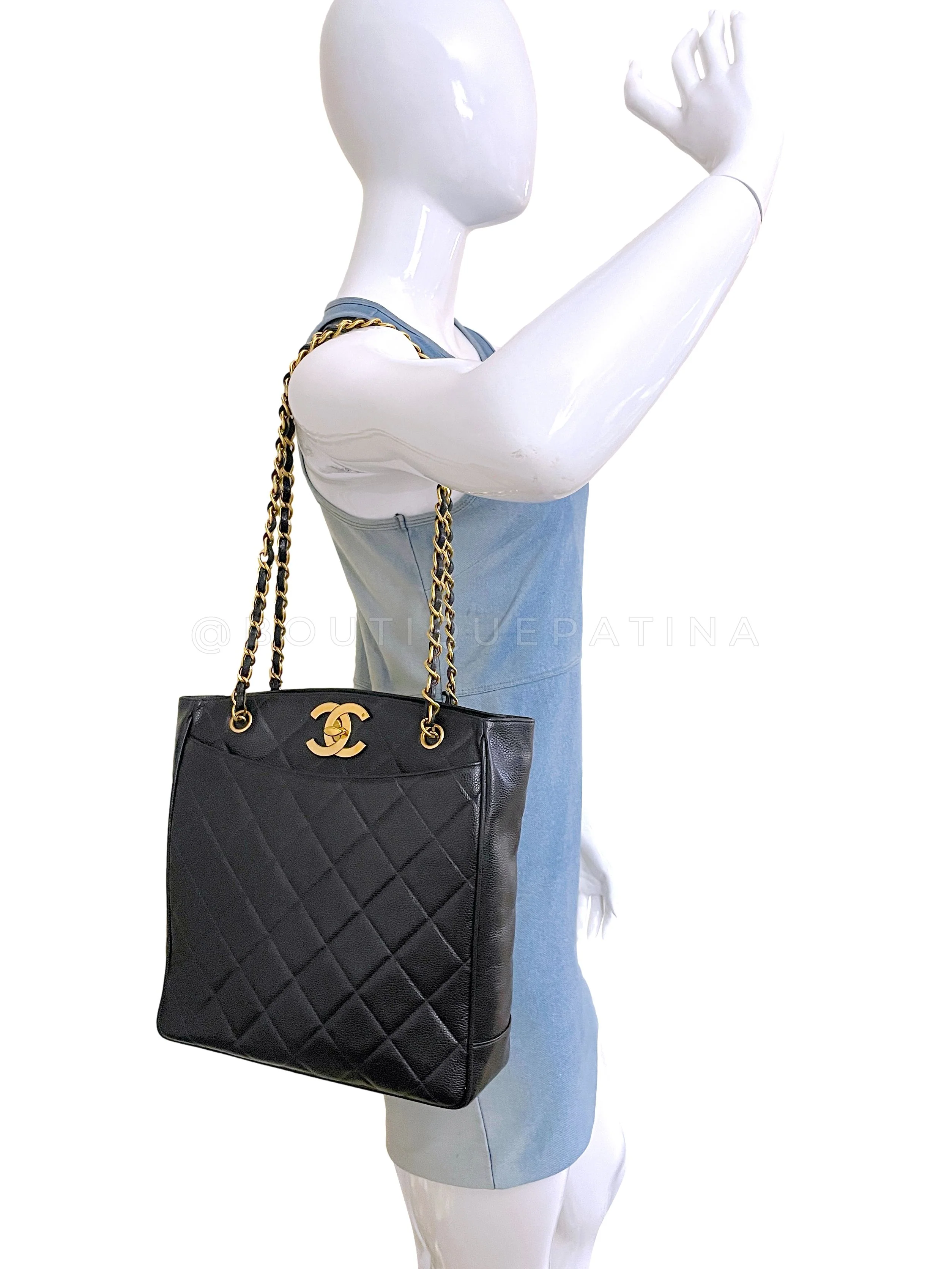 Chanel 1994 Vintage Caviar CC Clasp Shopper Tote Bag 24k GHW - Image 13