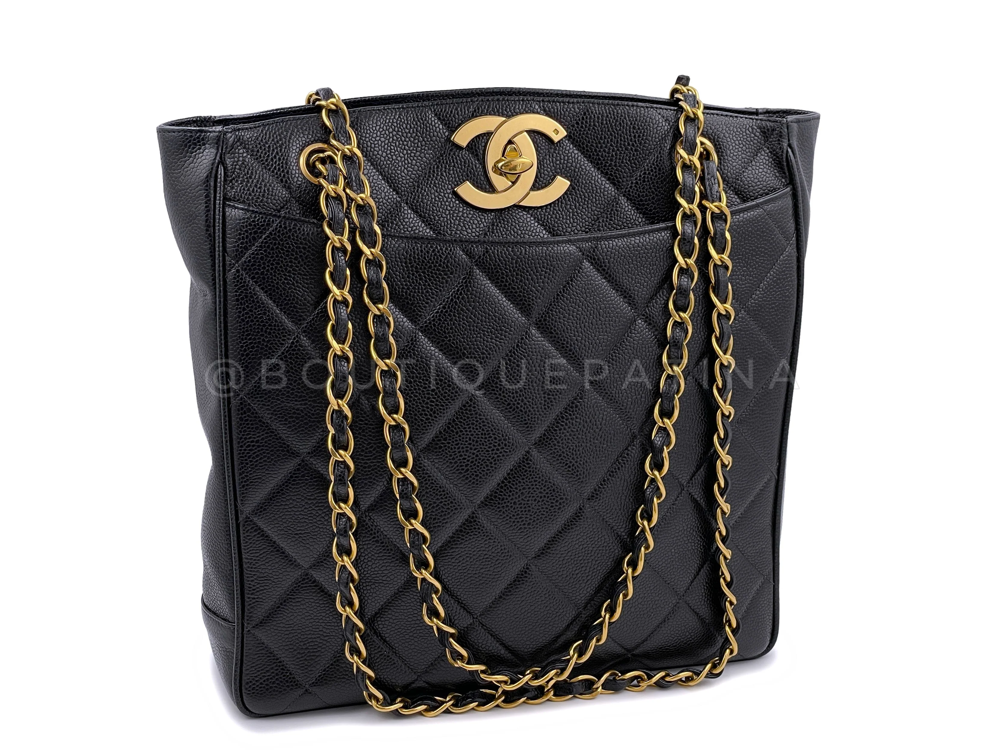 Chanel 1994 Vintage Caviar CC Clasp Shopper Tote Bag 24k GHW - Image 2