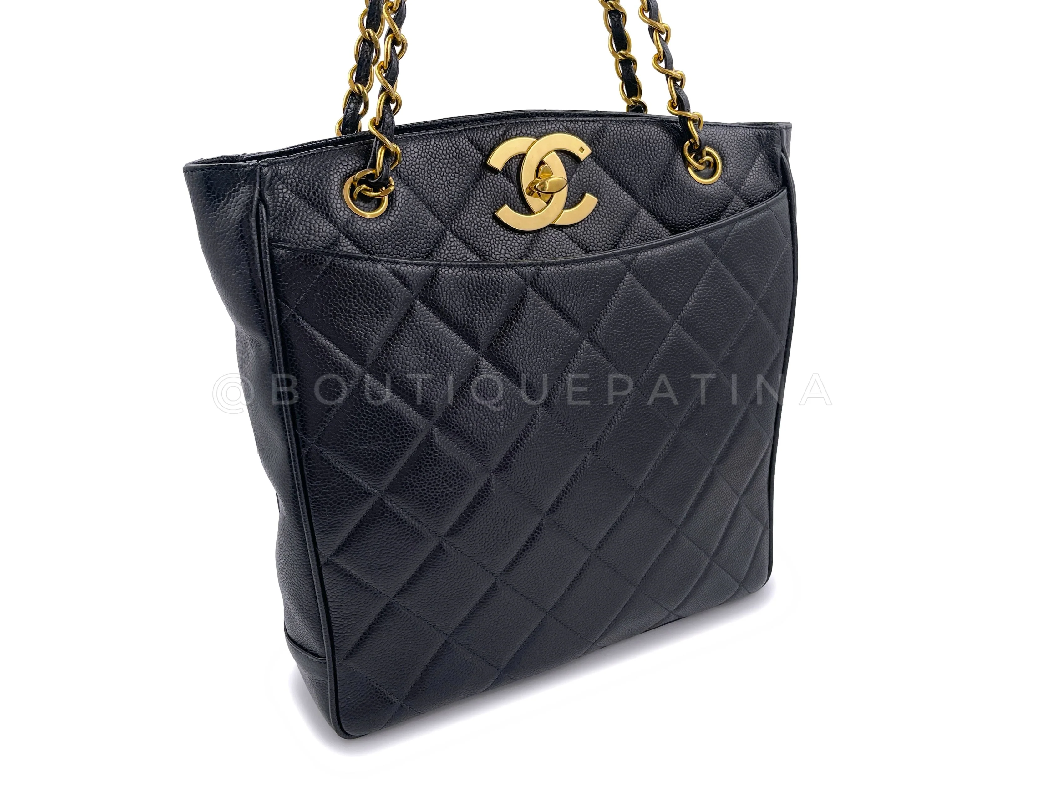 Chanel 1994 Vintage Caviar CC Clasp Shopper Tote Bag 24k GHW - Image 3
