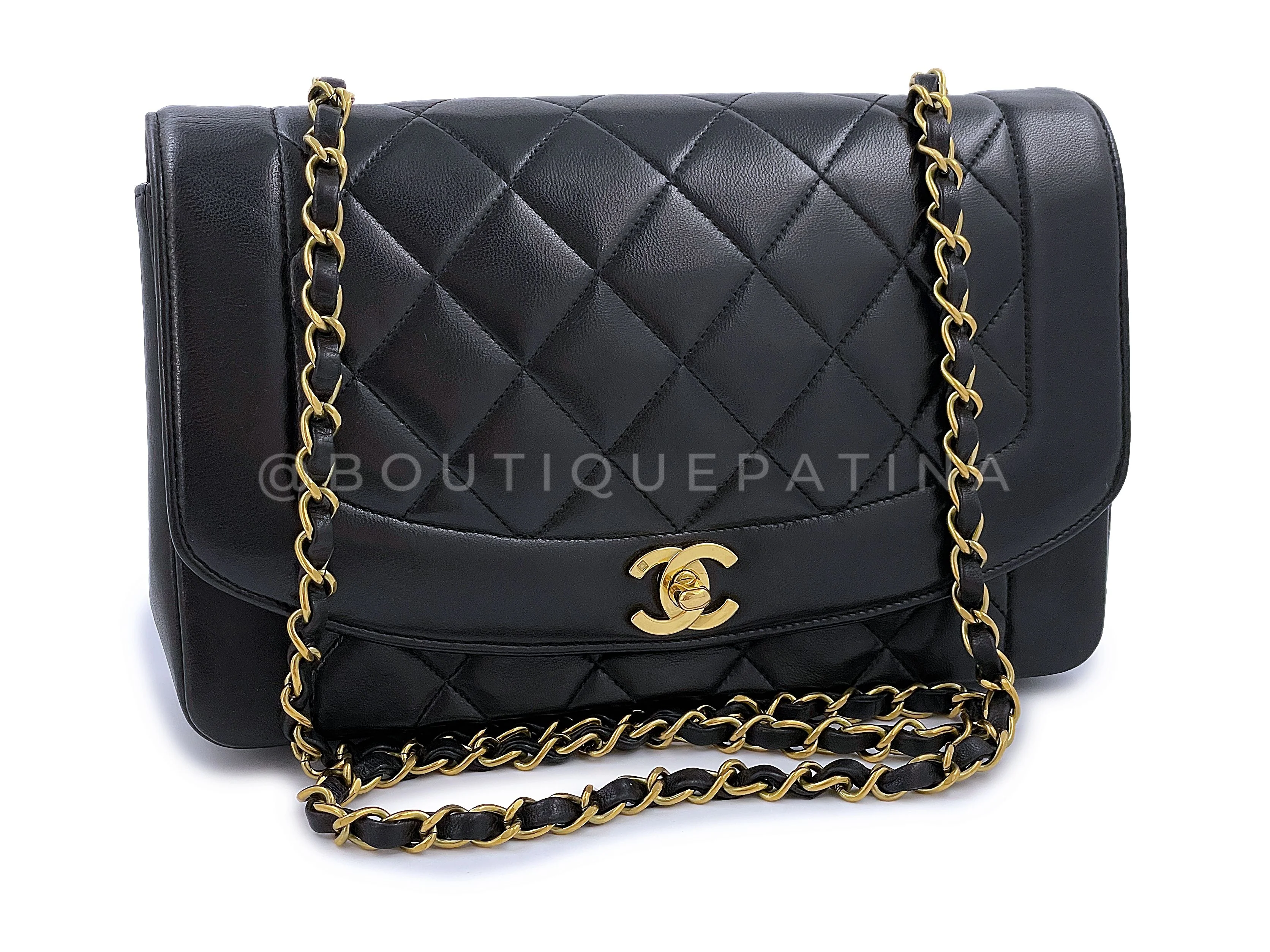Chanel Black Medium Diana Bag Vintage Flap Lambskin 24k GHW F1D - Image 2