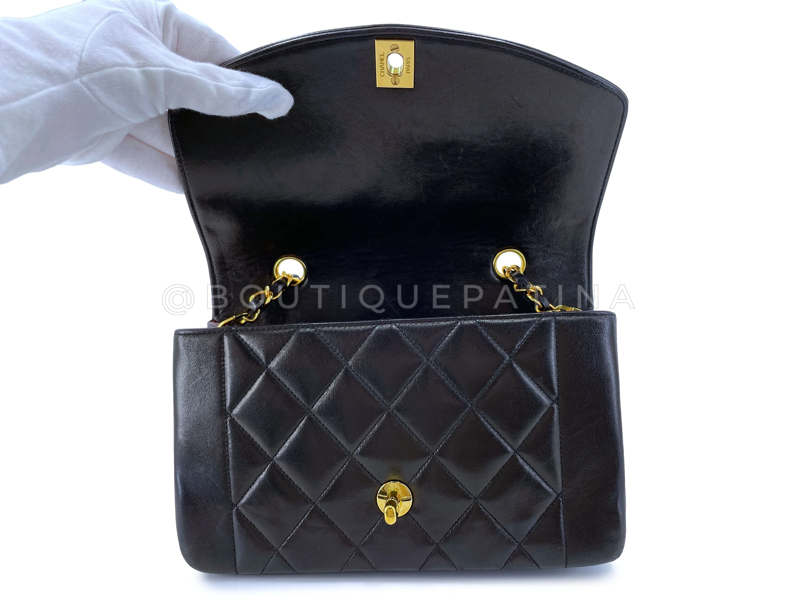 Pristine Chanel Vintage 1994 Small Black Diana Flap Bag 24k GHW VTN - Image 9