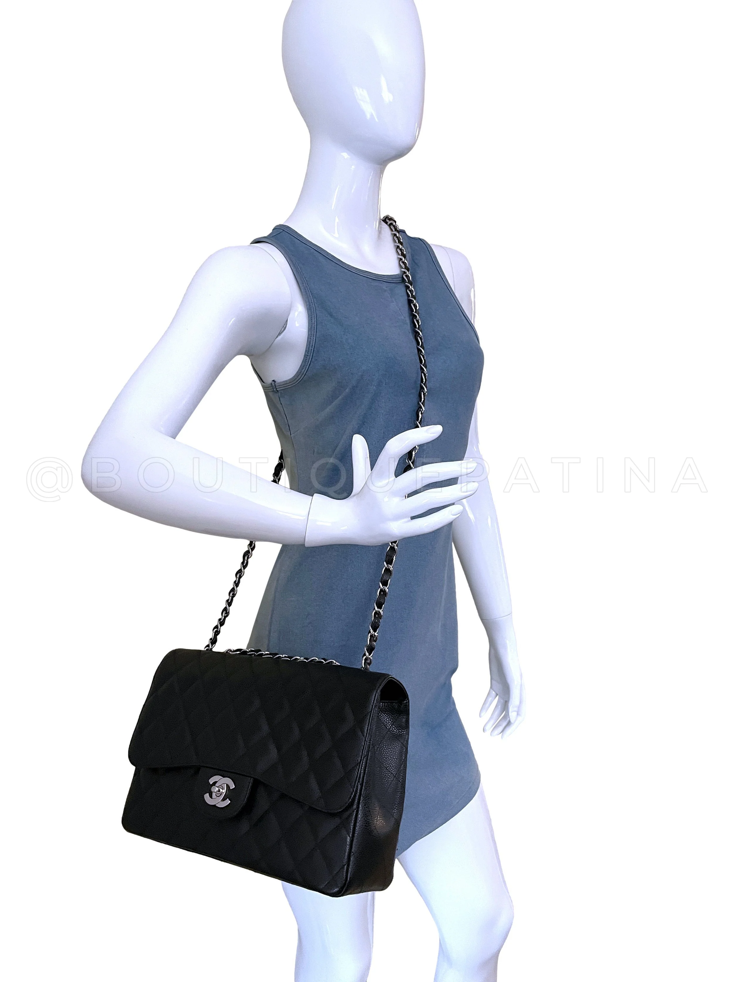 Pristine Chanel Black Caviar Jumbo Classic Single Flap Bag SHW - Image 15