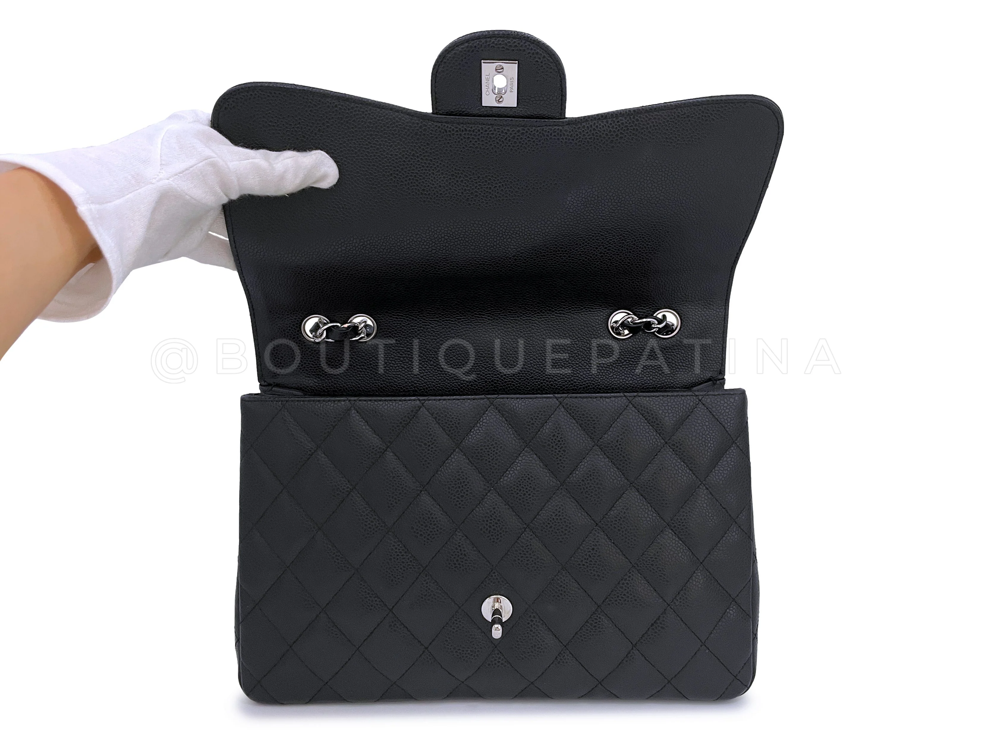 Pristine Chanel Black Caviar Jumbo Classic Single Flap Bag SHW - Image 9