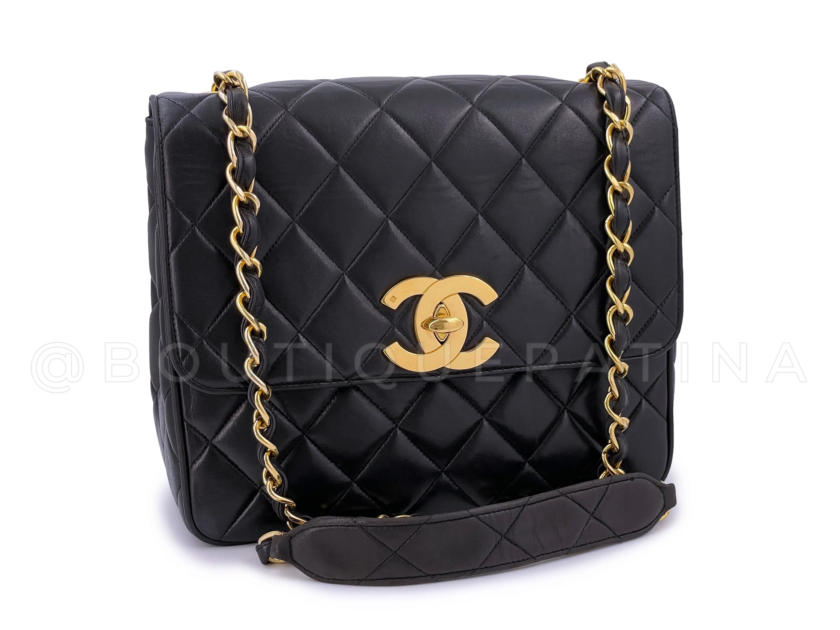 Chanel Vintage 1995 Black Oversized CC Square Crossbody Flap Bag 24k GHW - Image 2