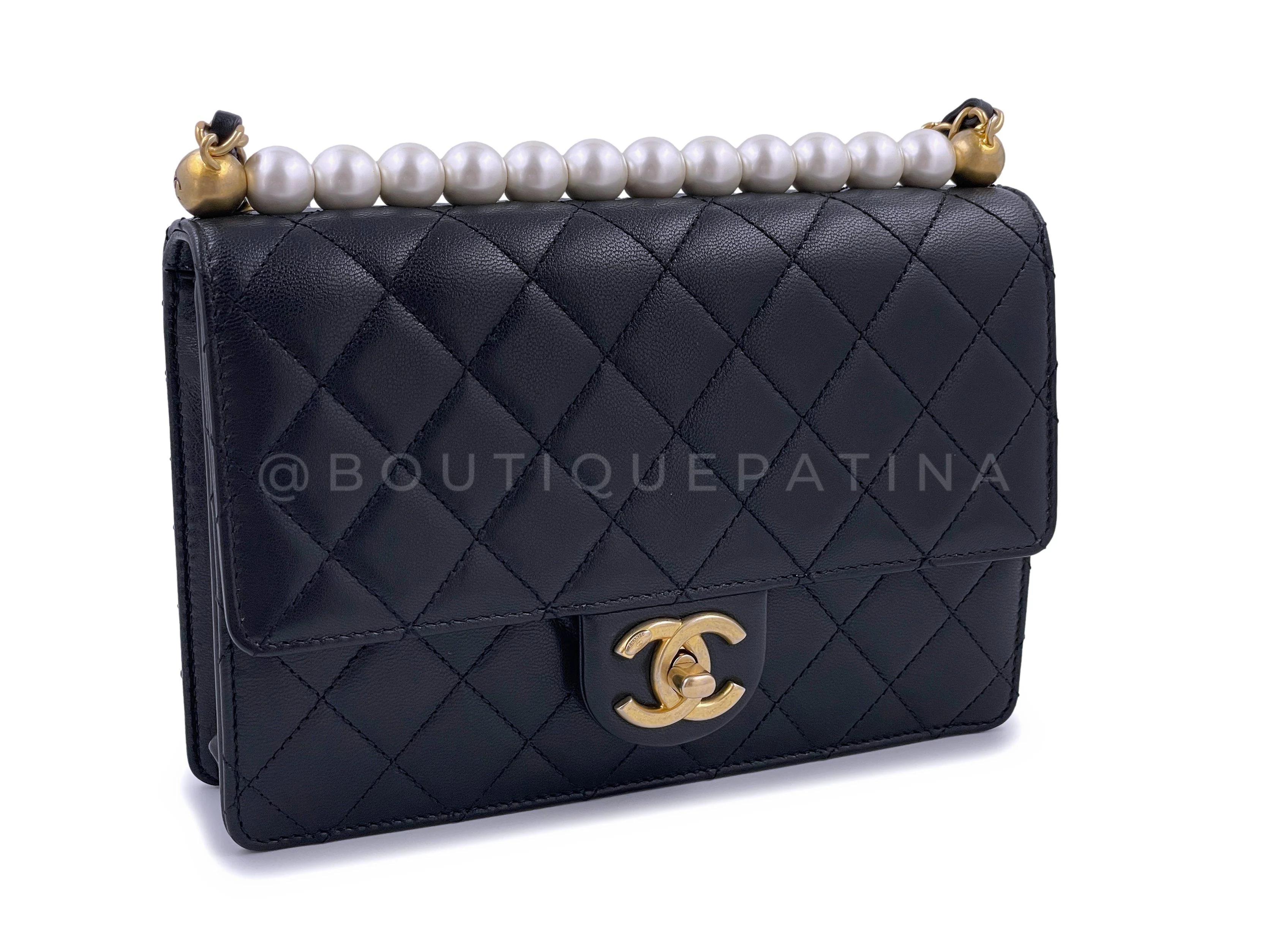 Pristine Chanel Black Goatskin Chic Pearls Quilted Flap Bag GHW - Image 3