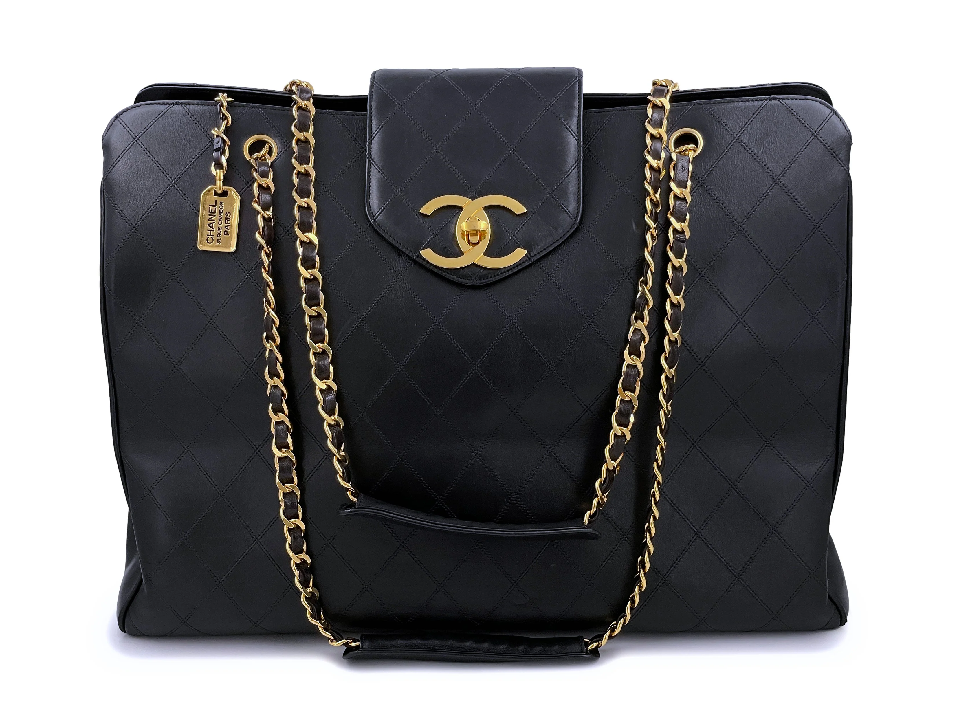 Chanel 1994 Vintage Black Supermodel Weekender XL Tote Bag 24k GHW WR2