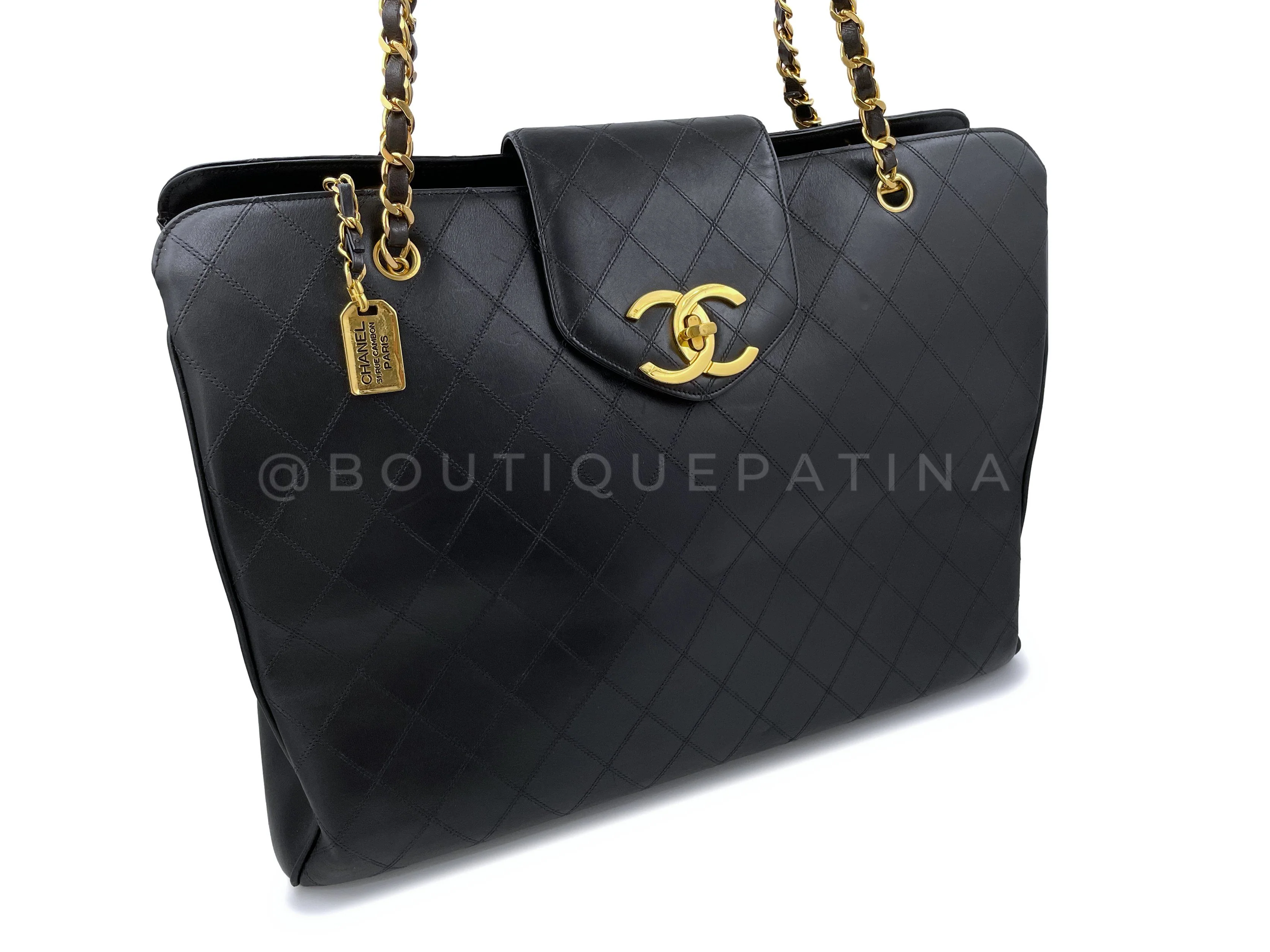 Chanel 1994 Vintage Black Supermodel Weekender XL Tote Bag 24k GHW WR2 - Image 3
