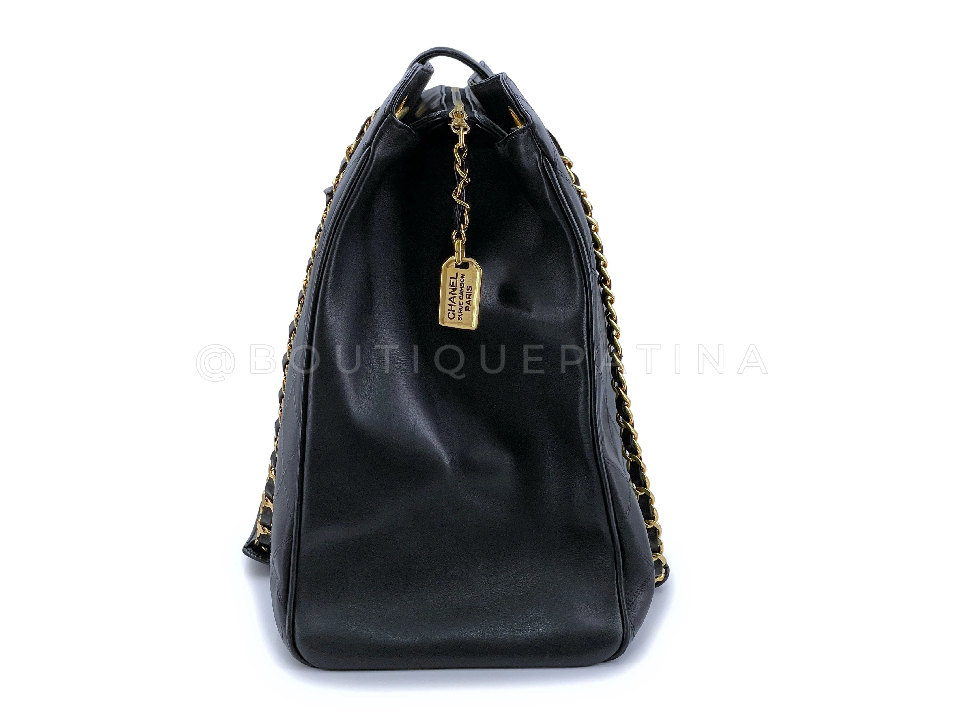 Chanel 1994 Vintage Black Supermodel Weekender XL Tote Bag 24k GHW WR2 - Image 4