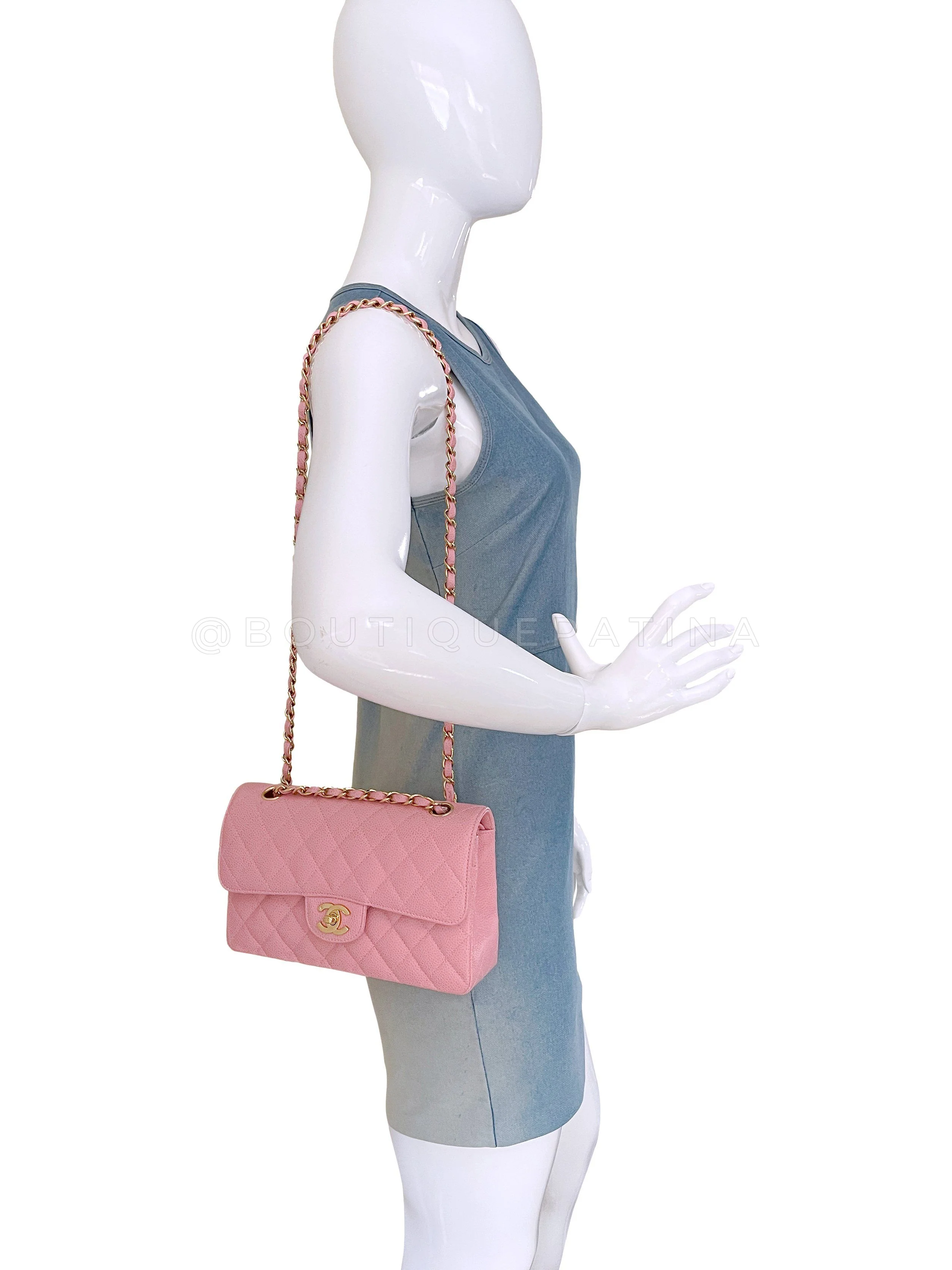 Pristine Chanel 2004 Vintage Sakura Pink Caviar Small Classic Double Flap Bag 24k GHW - Image 15