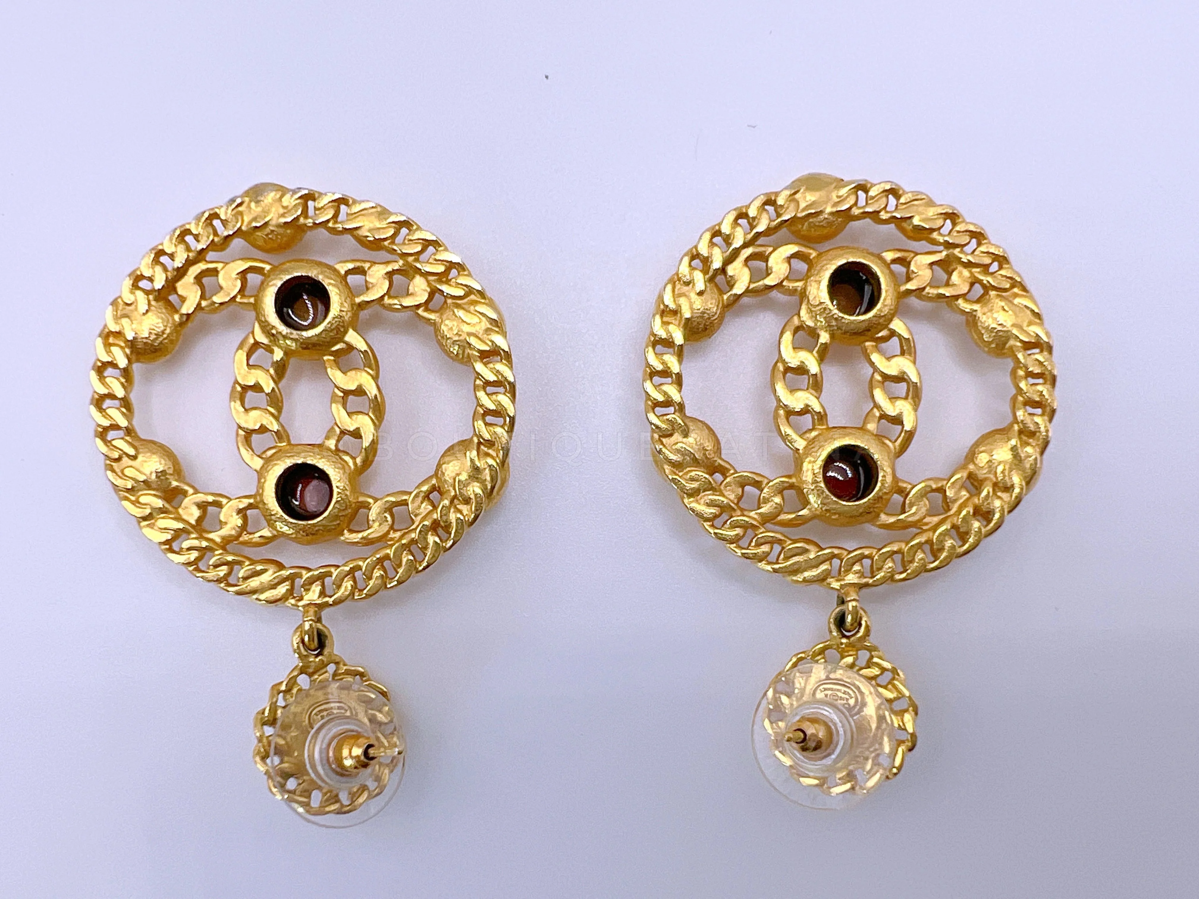 Chanel 18K Encircled CC Chain Logo Hoop Drop Earrings W8J - Image 2