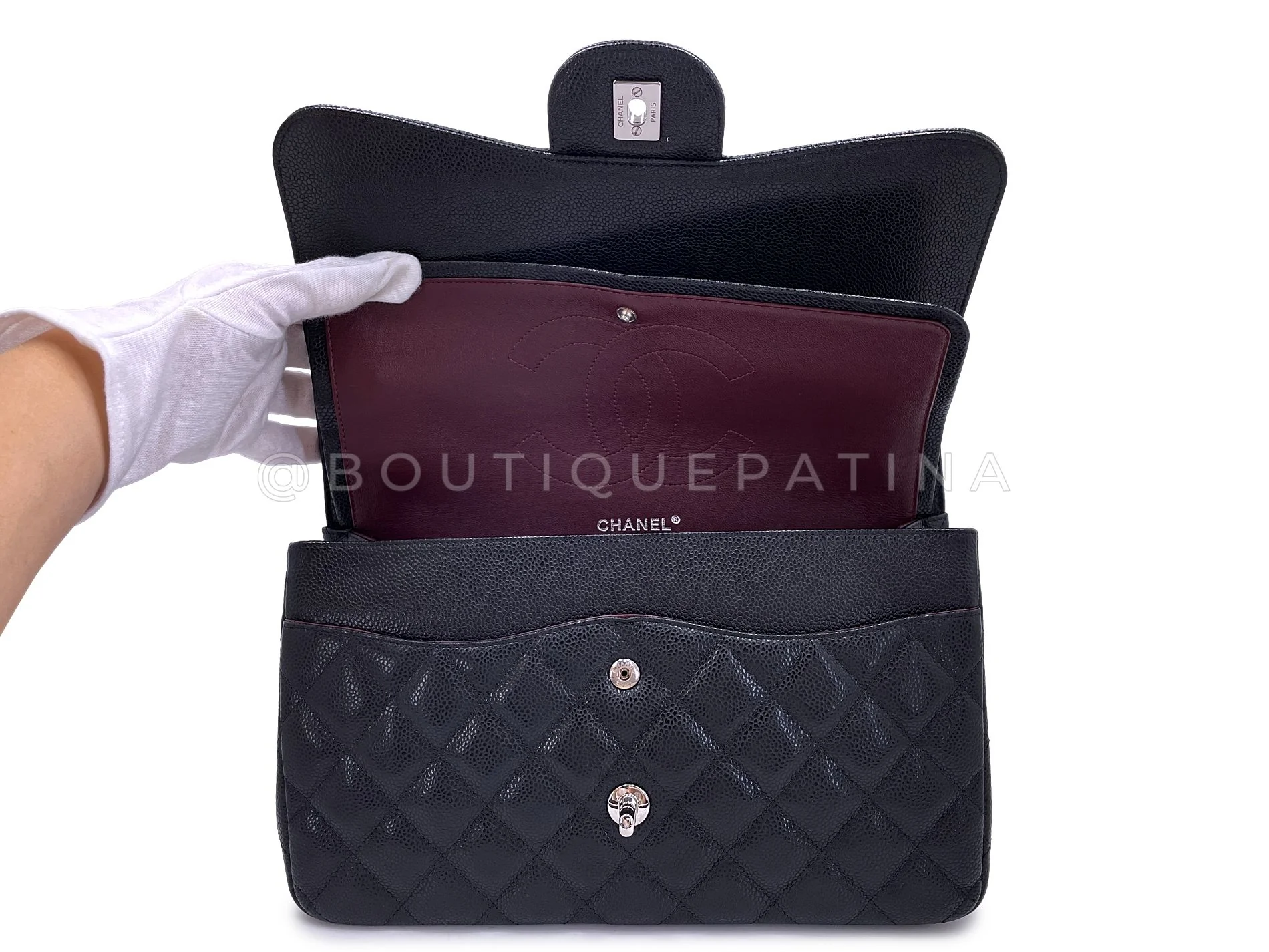 Chanel Black Caviar Jumbo Double Flap Bag SHW Classic GXC - Image 9