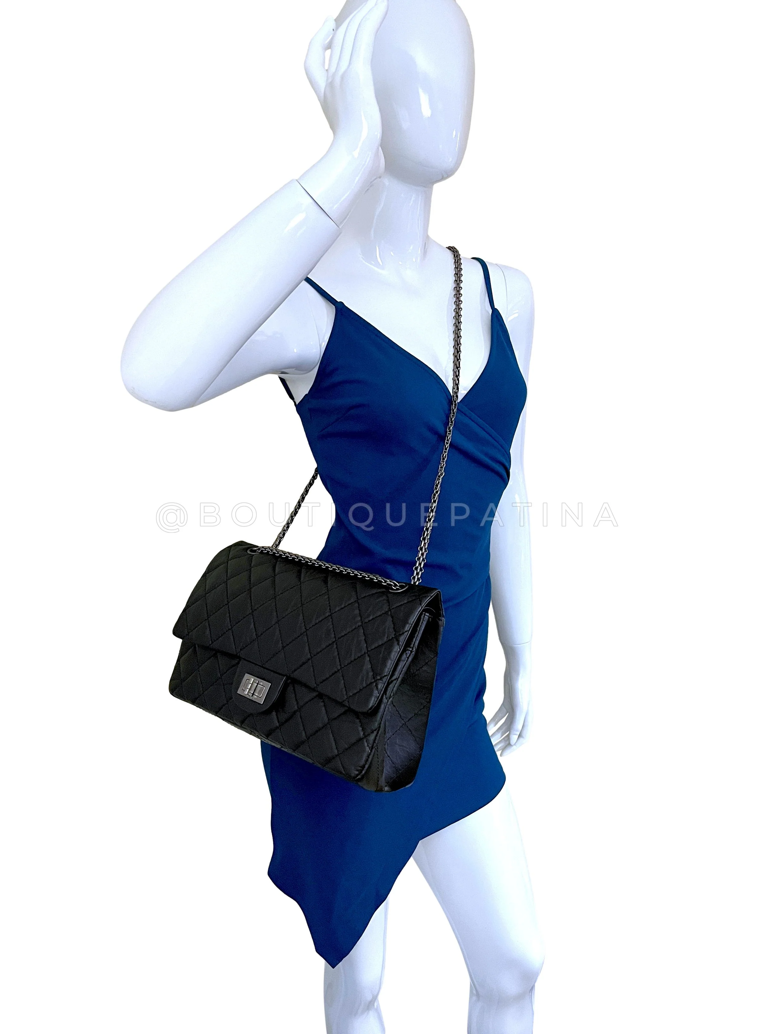 Chanel Black Reissue Flap Bag 2.55 Pristine Aged Calfskin Large 227 RHW P3L - Image 15