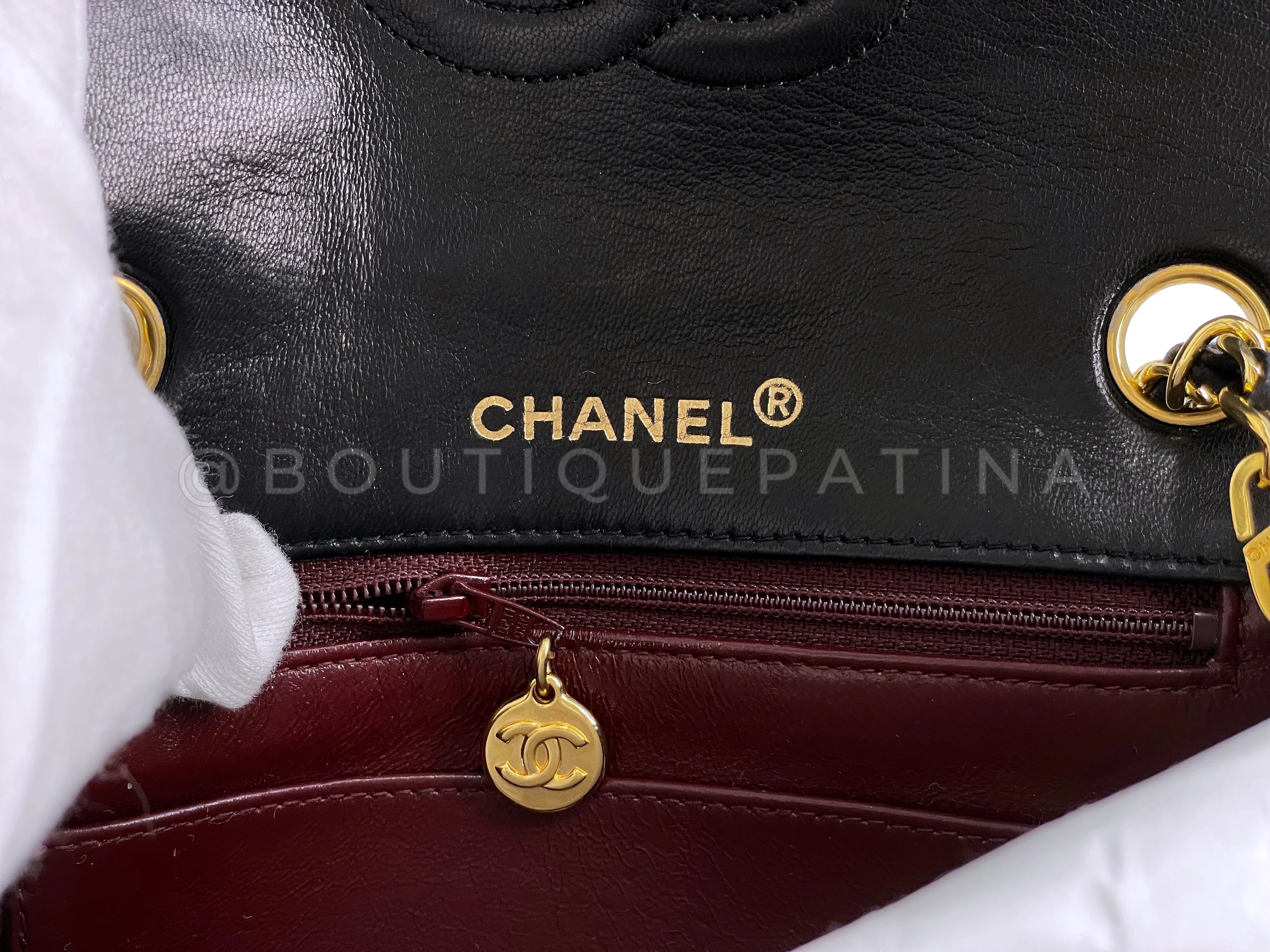 Chanel 1990 Vintage Black Square Mini Flap Bag 24k GHW Lambskin - Image 11