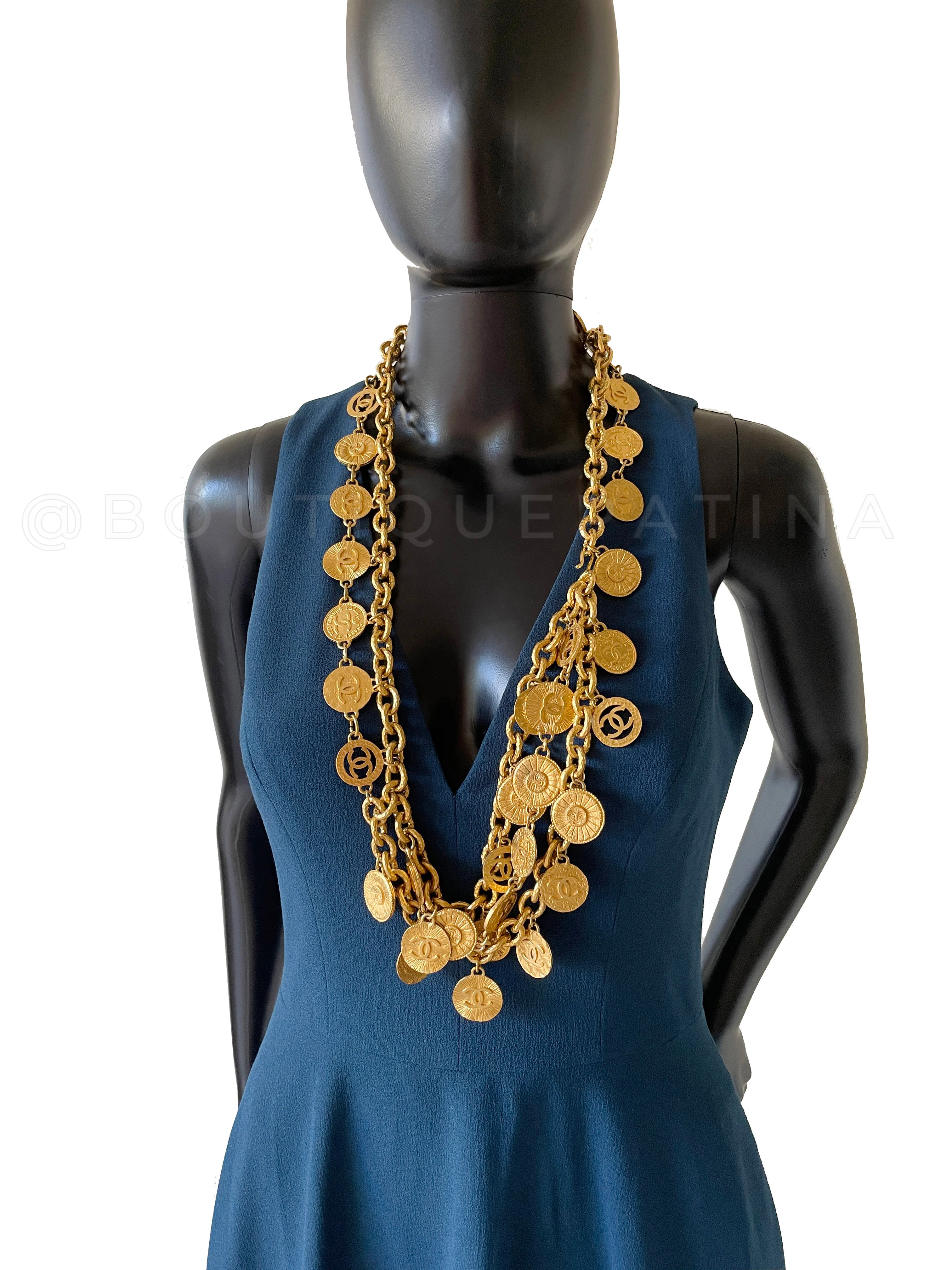 Rare Chanel Vintage 93C Coin and Cutout Three-Strand Belt Necklace - Image 6