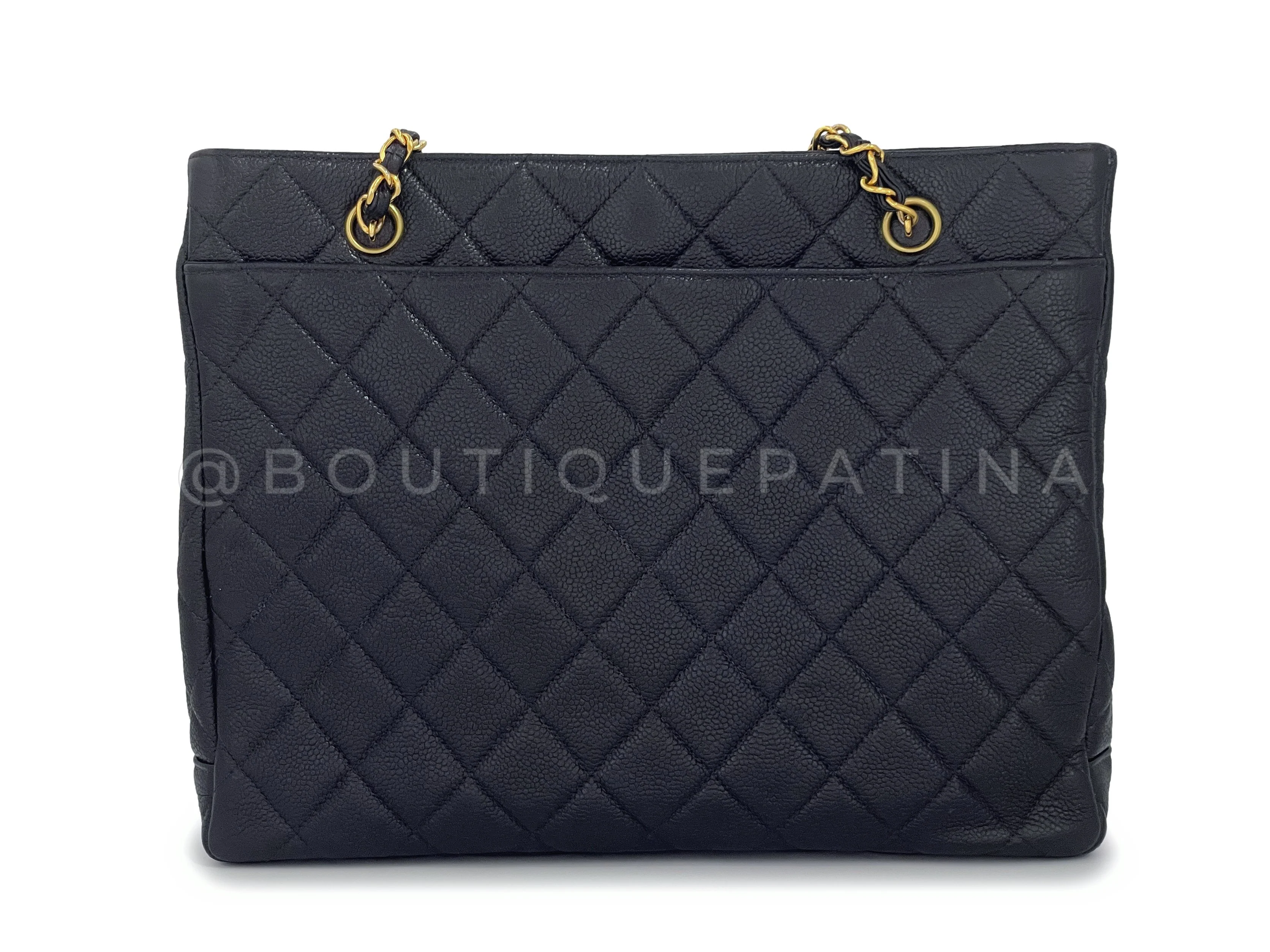 Chanel 1991 Vintage Caviar Classic Medium Quilted Turnlock Tote Bag 24k GHW - Image 5