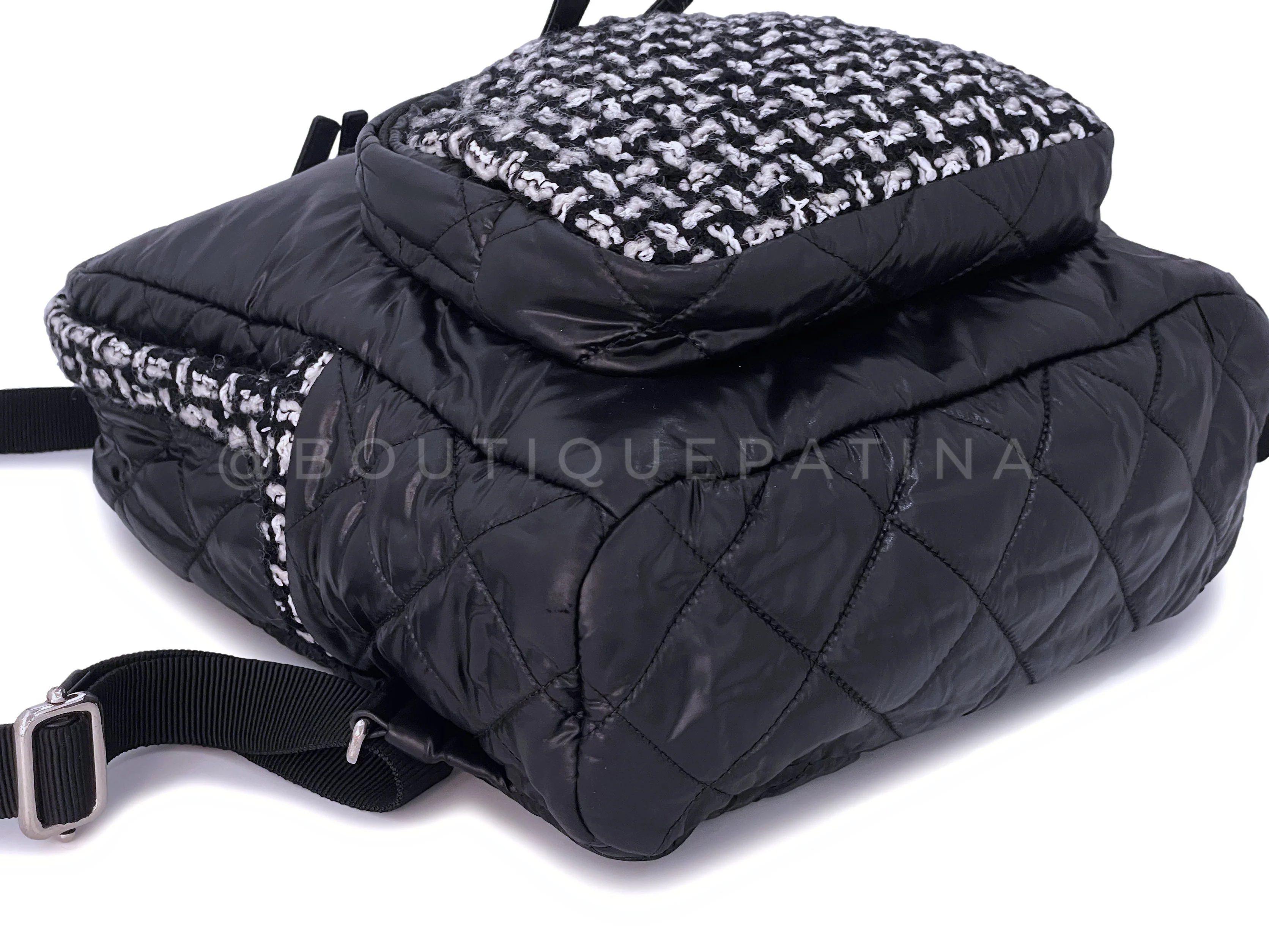 Chanel Black Tweed Coco Neige Logo Backpack Bag - Image 6
