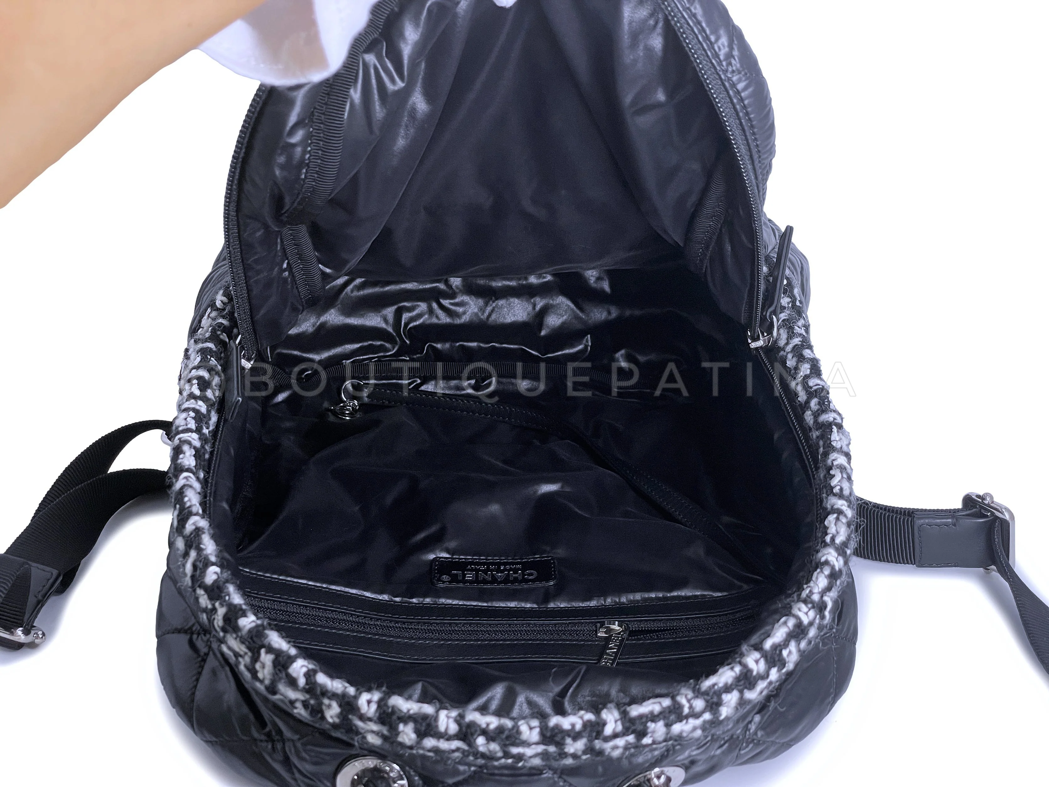 Chanel Black Tweed Coco Neige Logo Backpack Bag - Image 8