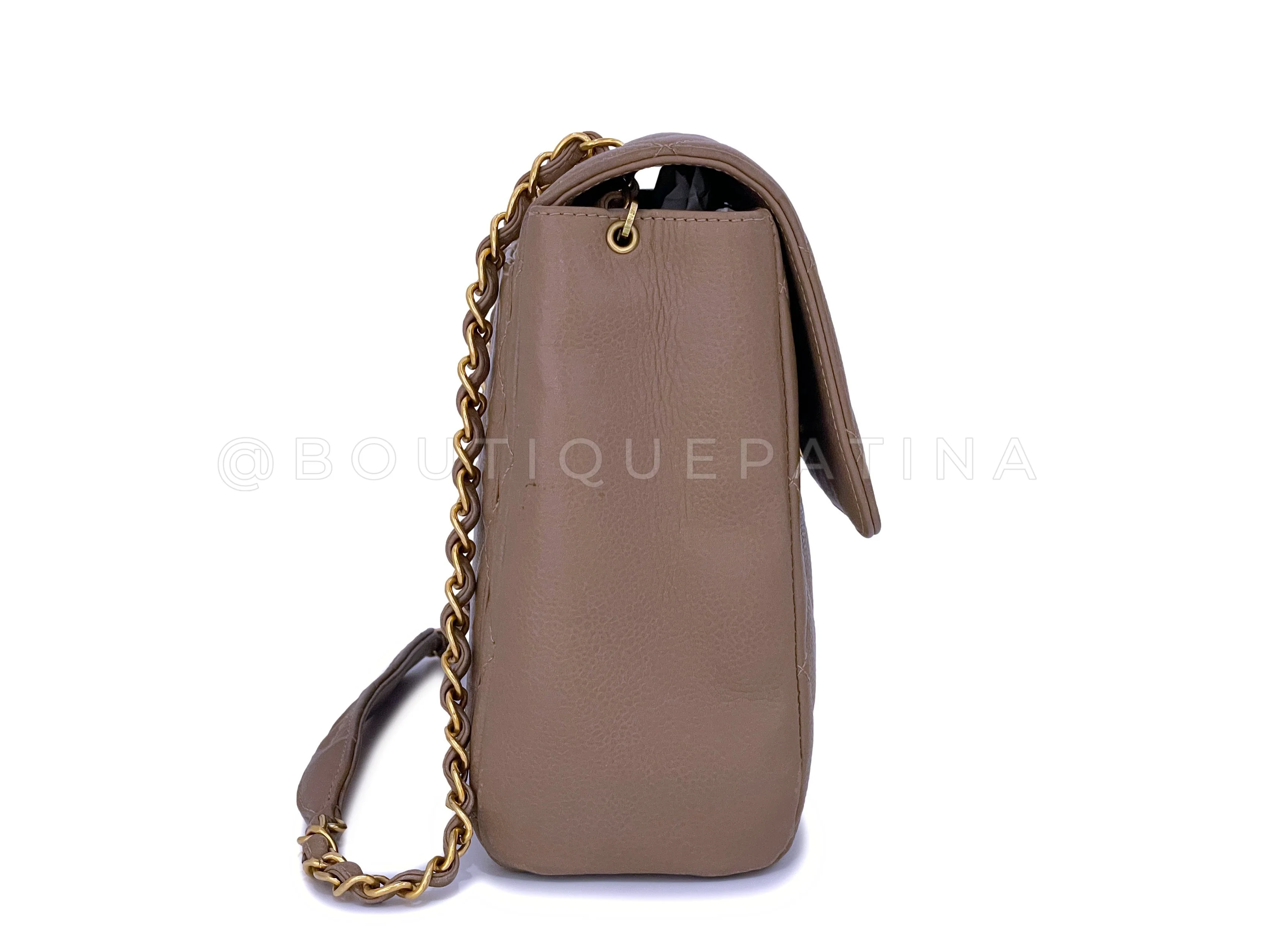 Chanel 1994 Vintage Taupe Beige Caviar Tall Crossbody Flap Bag 24k GHW - Image 4