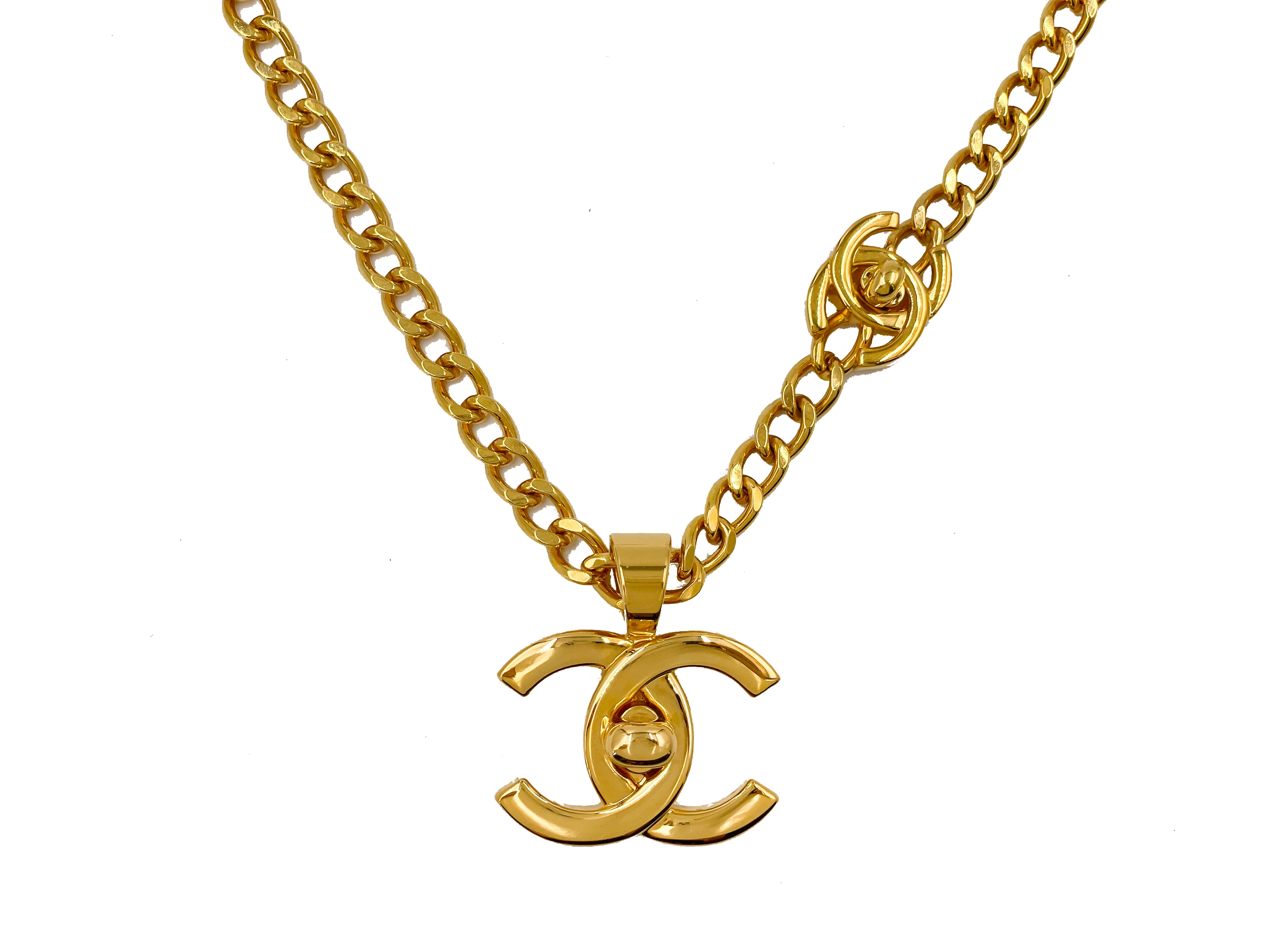 Chanel Vintage 96P Long Turnlock Choker Necklace Gold Plated