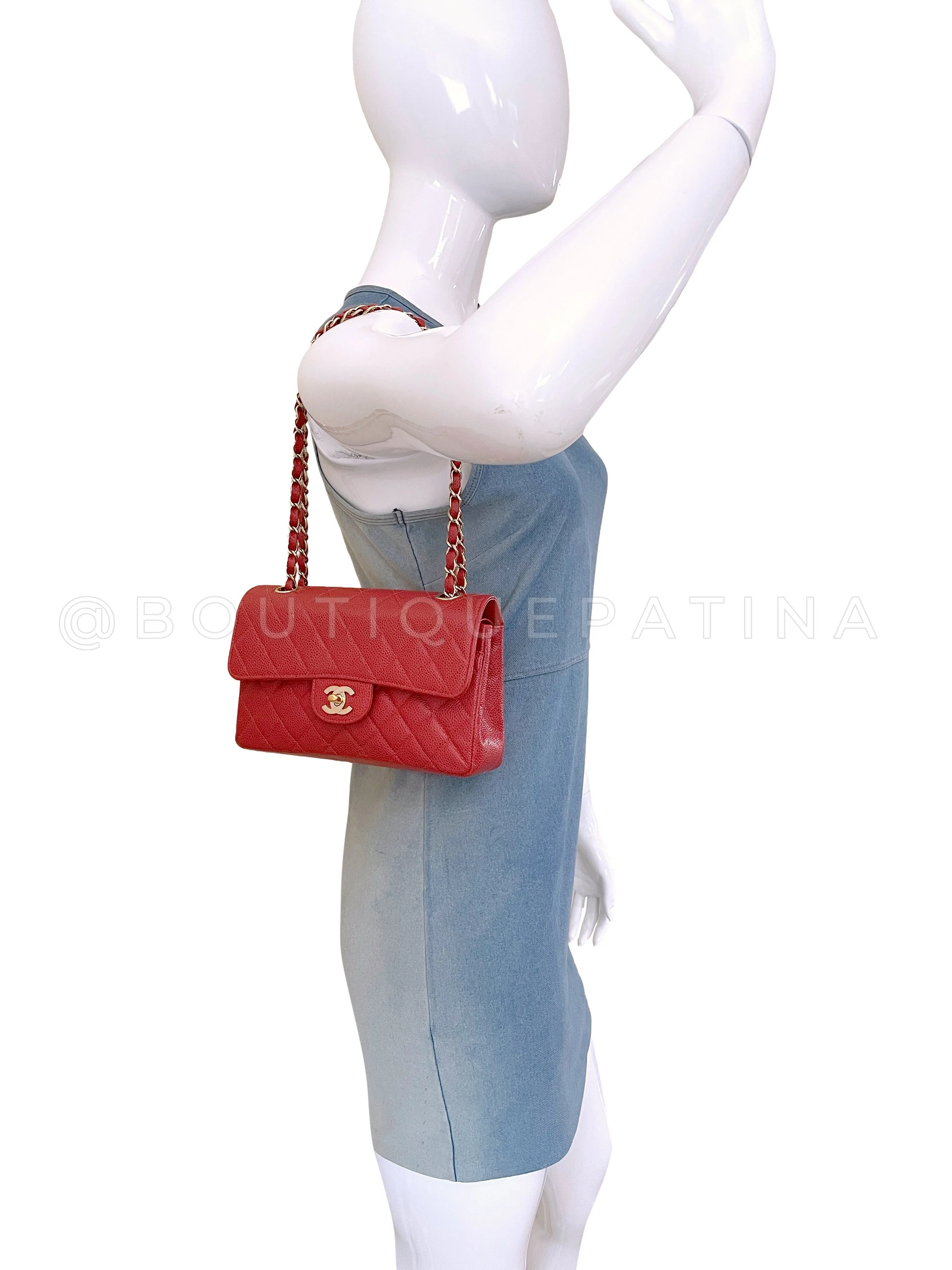 Chanel Red Caviar Small Classic Flap Bag 2002 Vintage Double 24k GHW HJP - Image 14