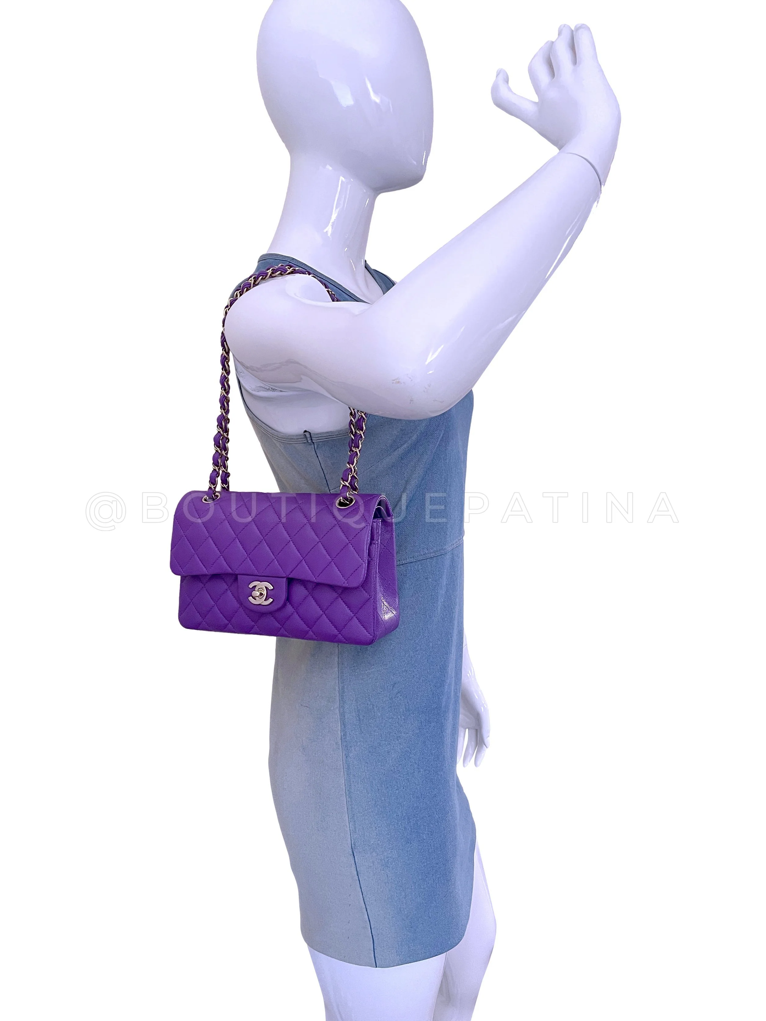 Chanel 2022 Purple Caviar Small Classic Double Flap Bag GHW 93X - Image 14