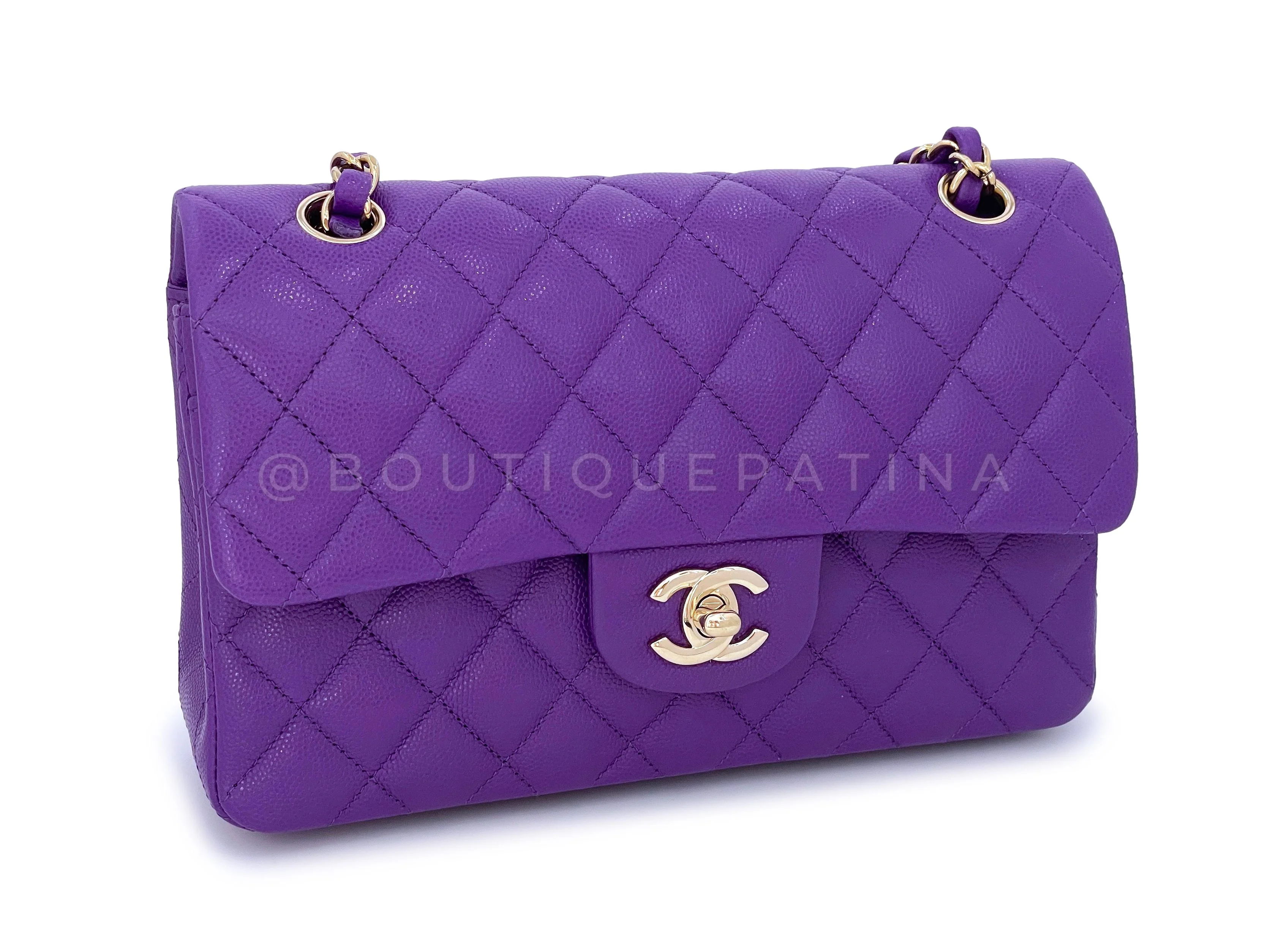 Chanel 2022 Purple Caviar Small Classic Double Flap Bag GHW 93X - Image 3
