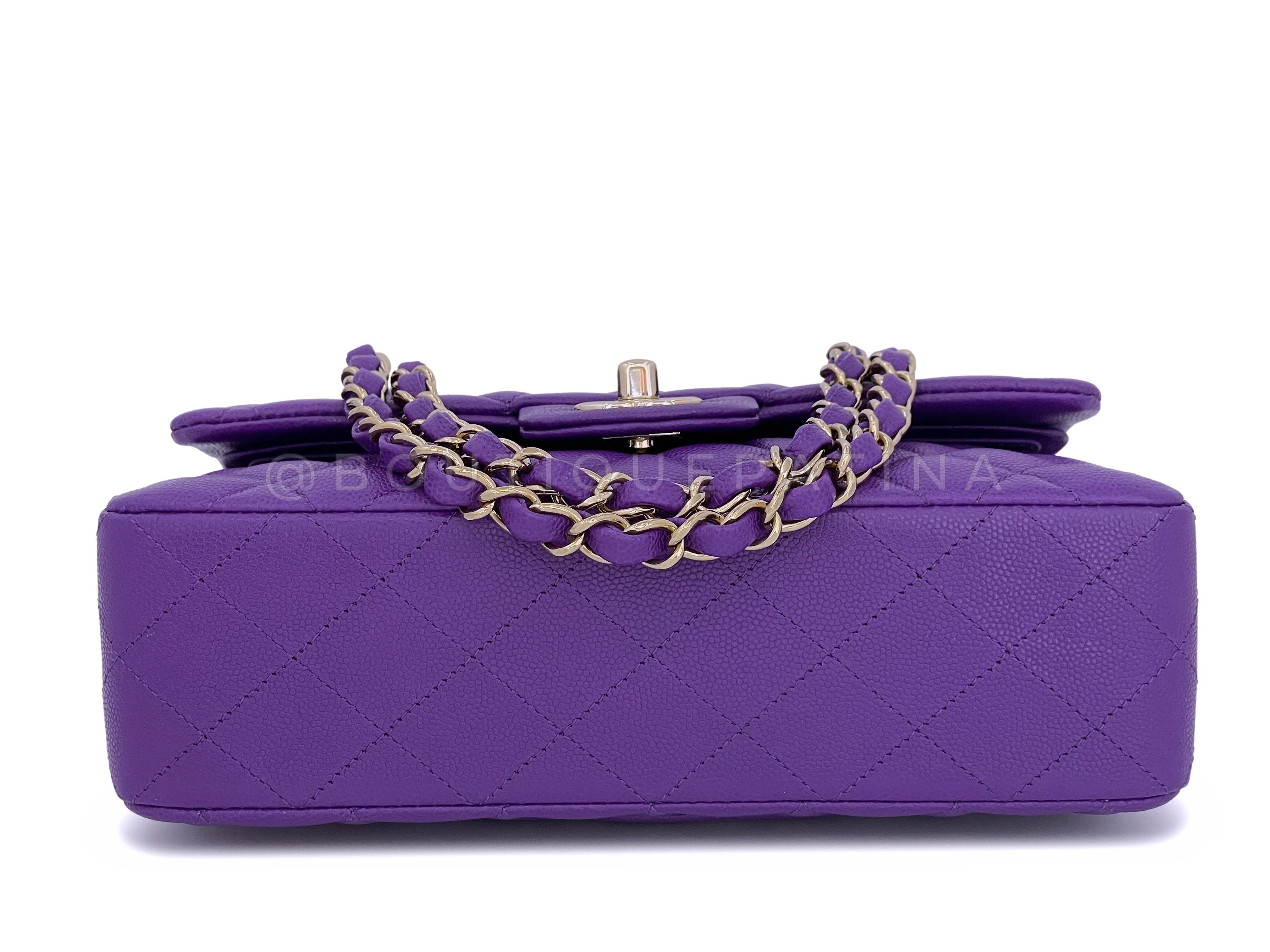 Chanel 2022 Purple Caviar Small Classic Double Flap Bag GHW 93X - Image 6
