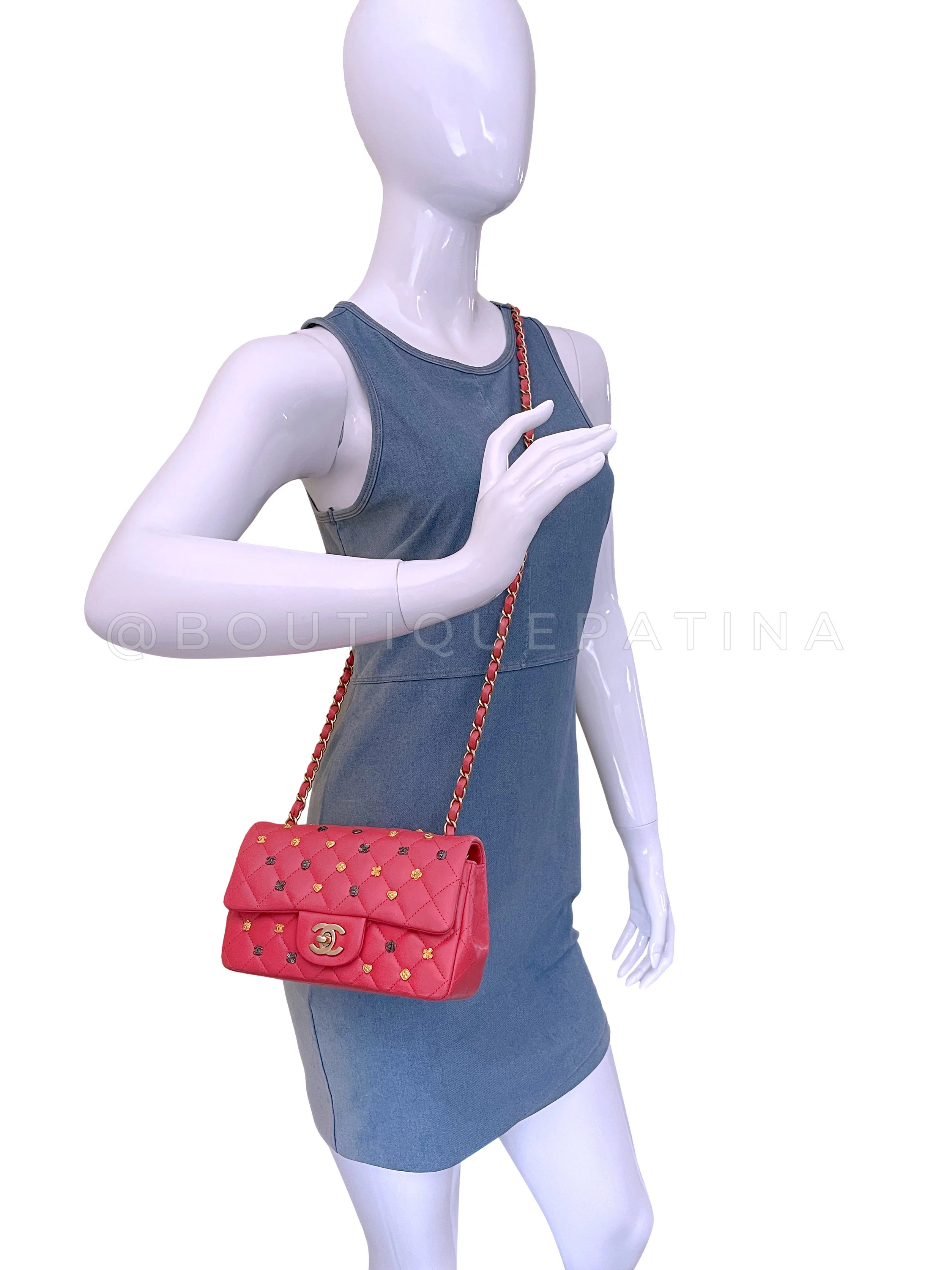 Chanel Dark Pink Lucky Charms Rectangular Mini Flap Bag GHW - Image 13