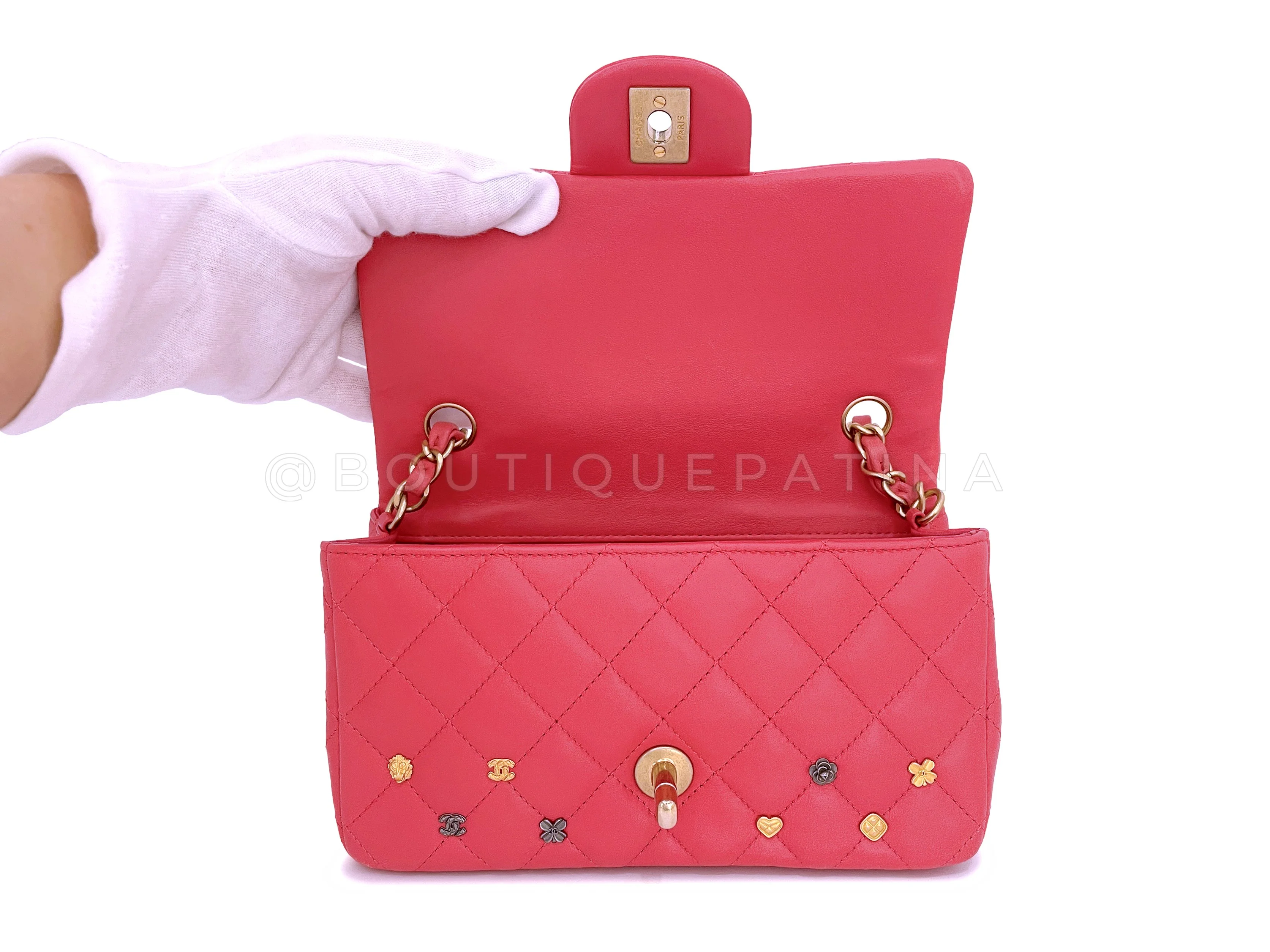Chanel Dark Pink Lucky Charms Rectangular Mini Flap Bag GHW - Image 8