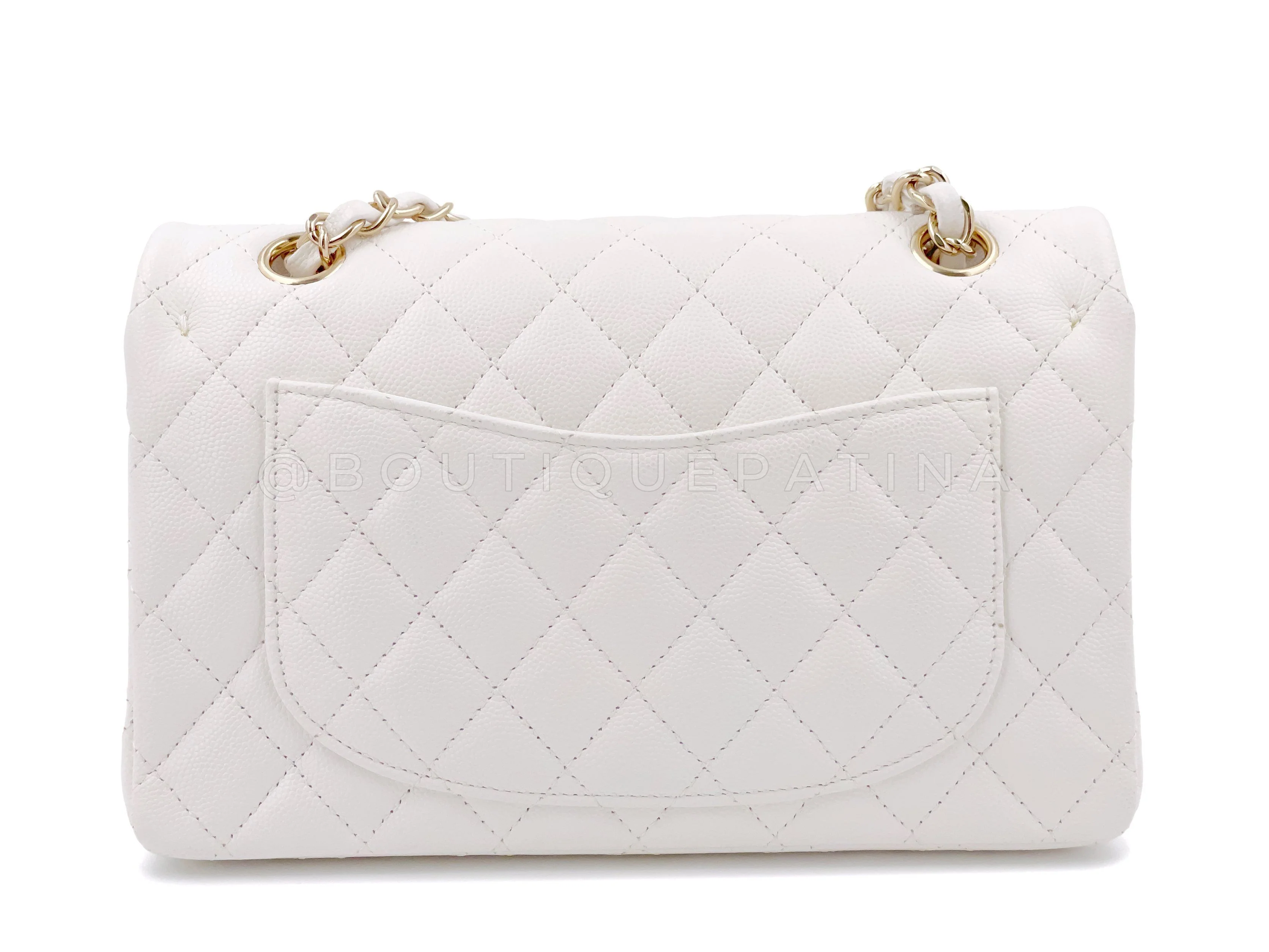 Chanel 20S Cream White Caviar Small Classic Double Flap Bag GHW - Image 5