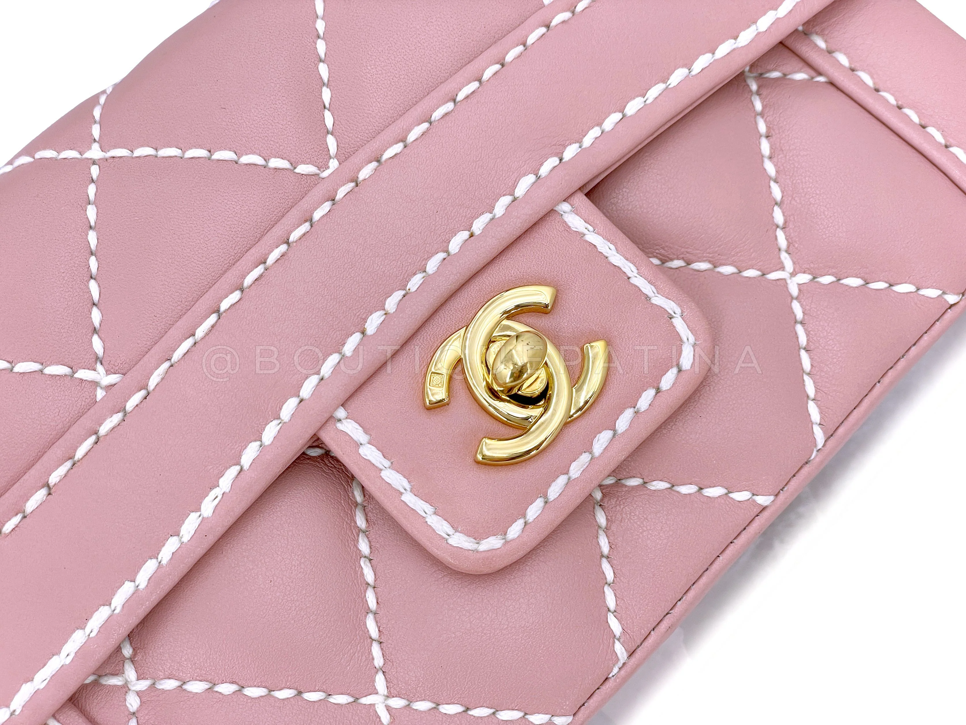 Chanel Pink Baby Mini Kelly Bag Rare Mauve Wild Stitch Surpique Flap 24k GHW UE0 - Image 7