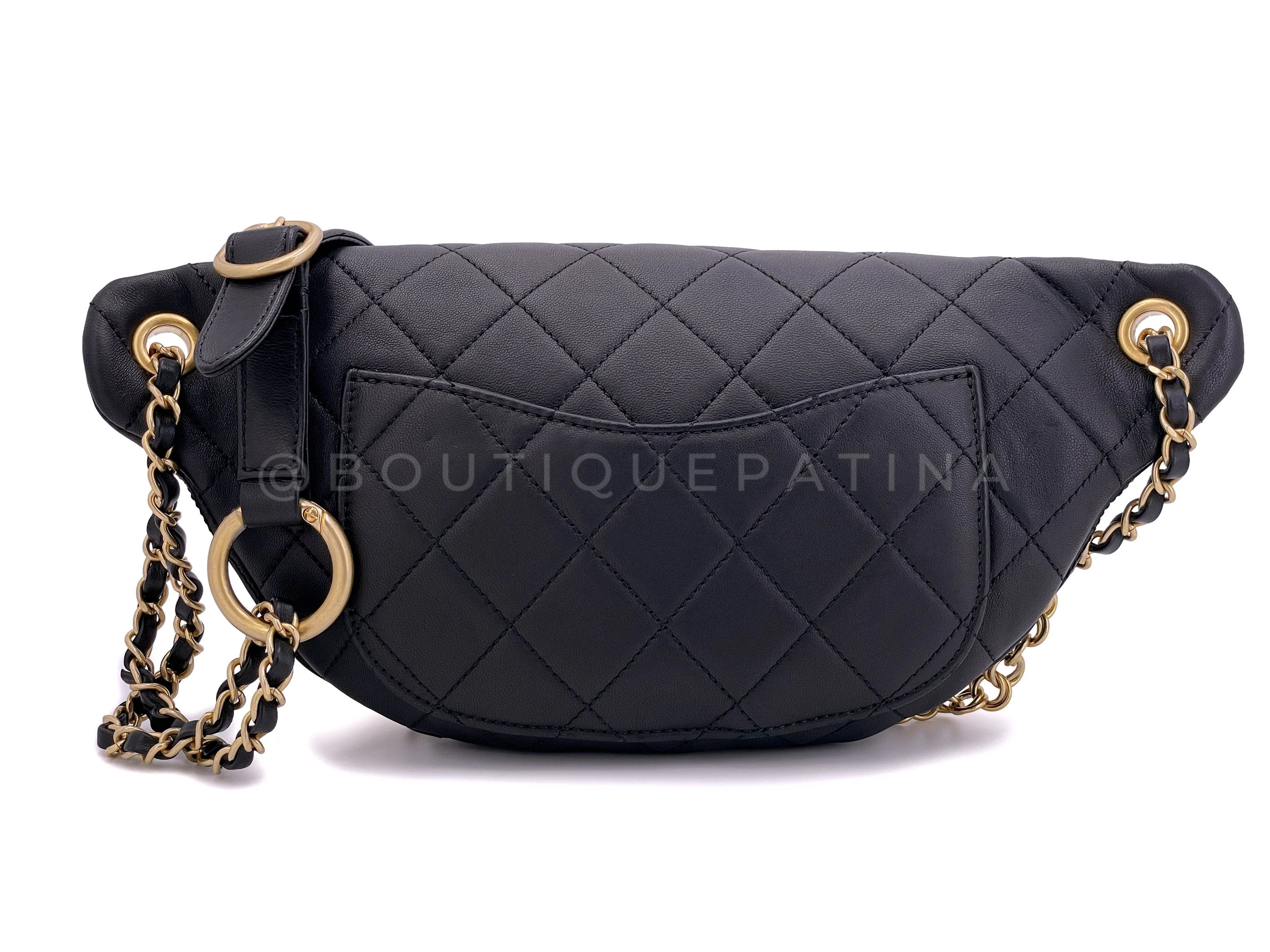 Limited 19A Chanel All About Chains Black XL Fanny Pack Waist Bag Pearl Chain GHW - Image 4