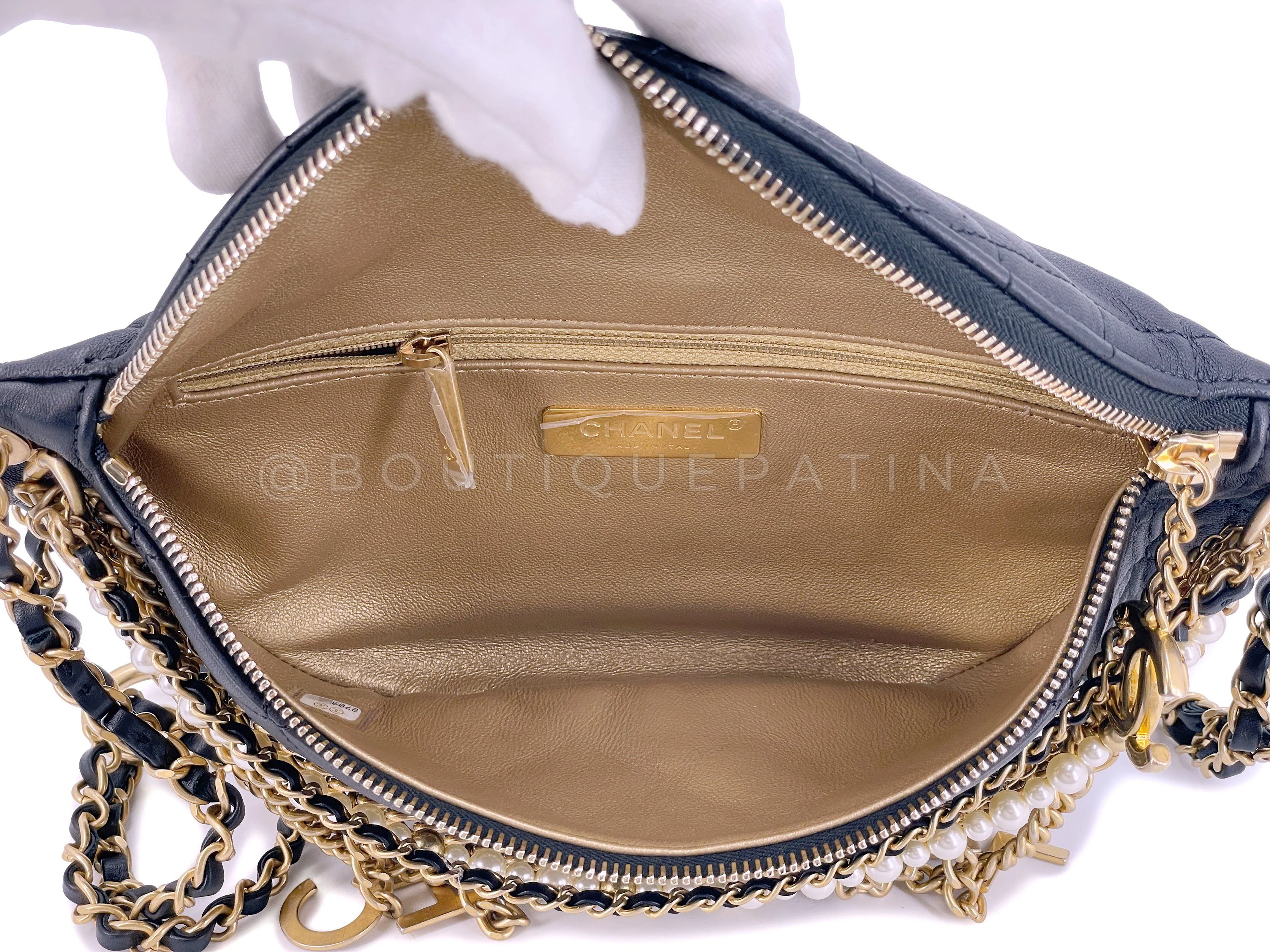 Limited 19A Chanel All About Chains Black XL Fanny Pack Waist Bag Pearl Chain GHW - Image 8