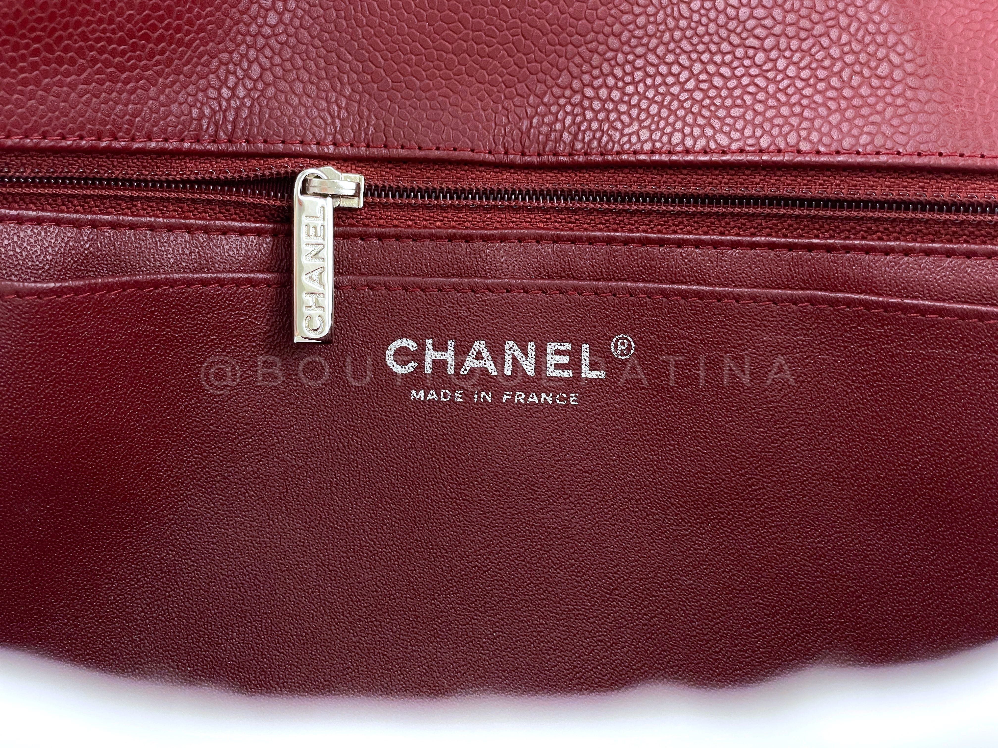 Chanel 2009 Burgundy Red Caviar Jumbo Classic Single Flap Bag SHW - Image 11
